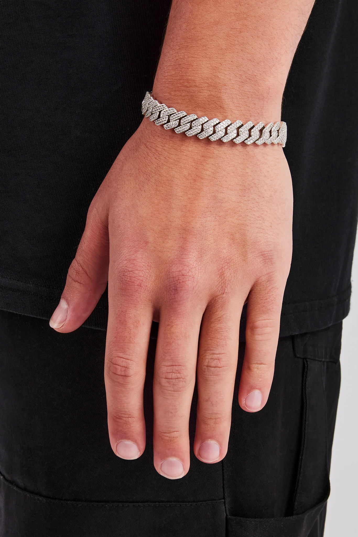 Iced Prong Cuban Bracelet - 10mm - White - Image 2
