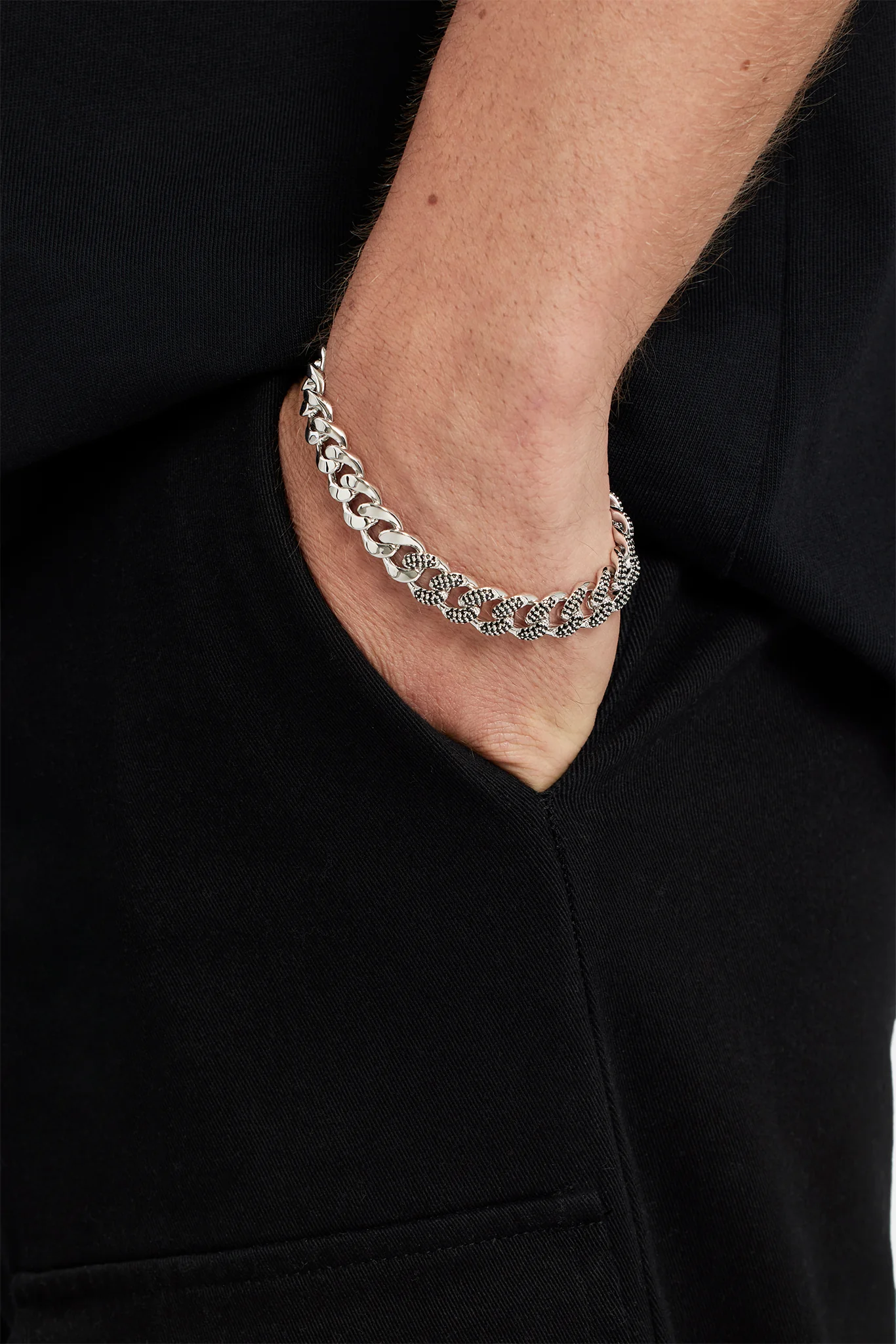 10mm Half Polished Half Iced Black CZ Cuban Bracelet - Image 2