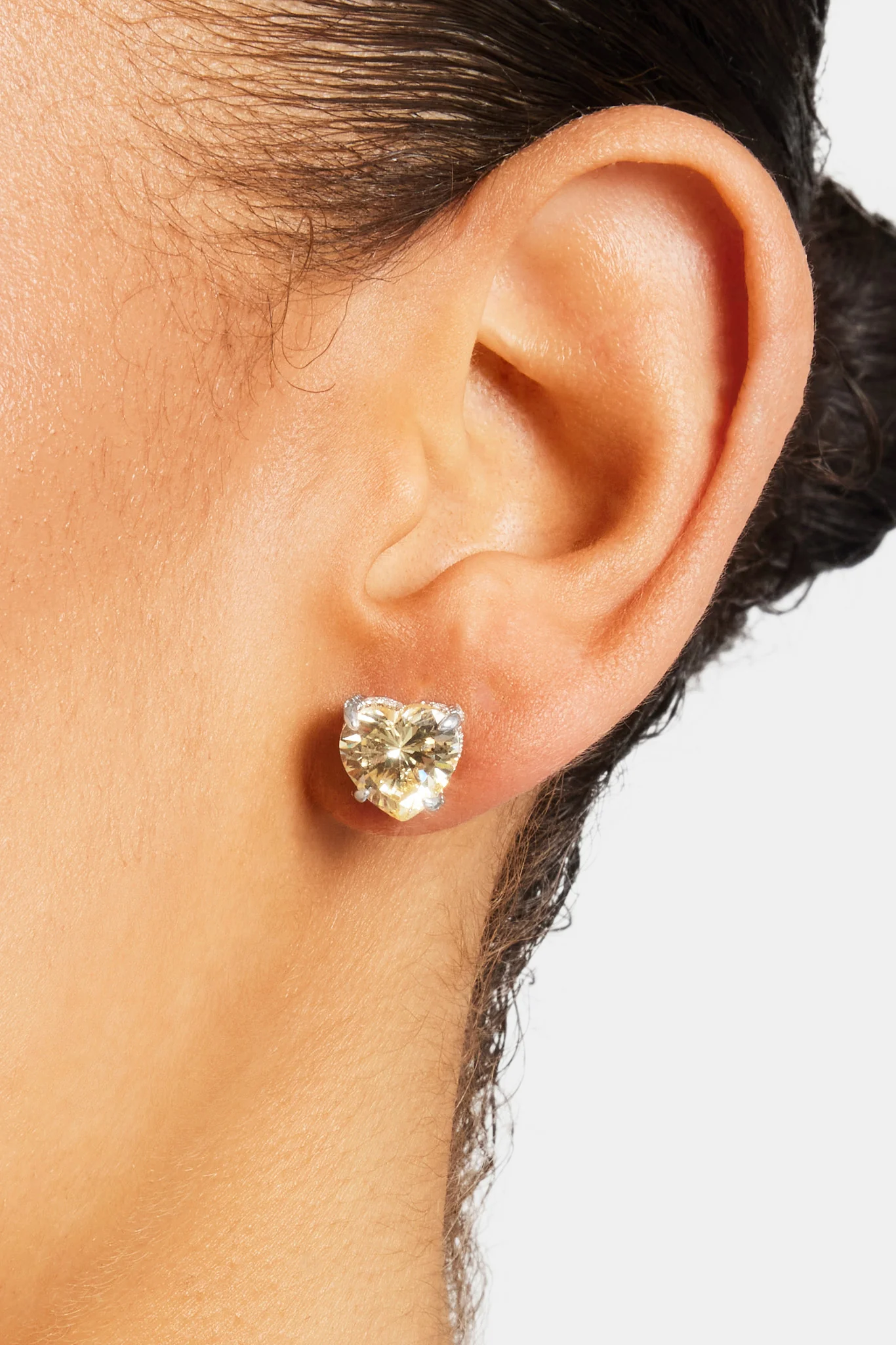 10mm Sterling Silver Iced Lemon Heart Stud Earrings - Image 2