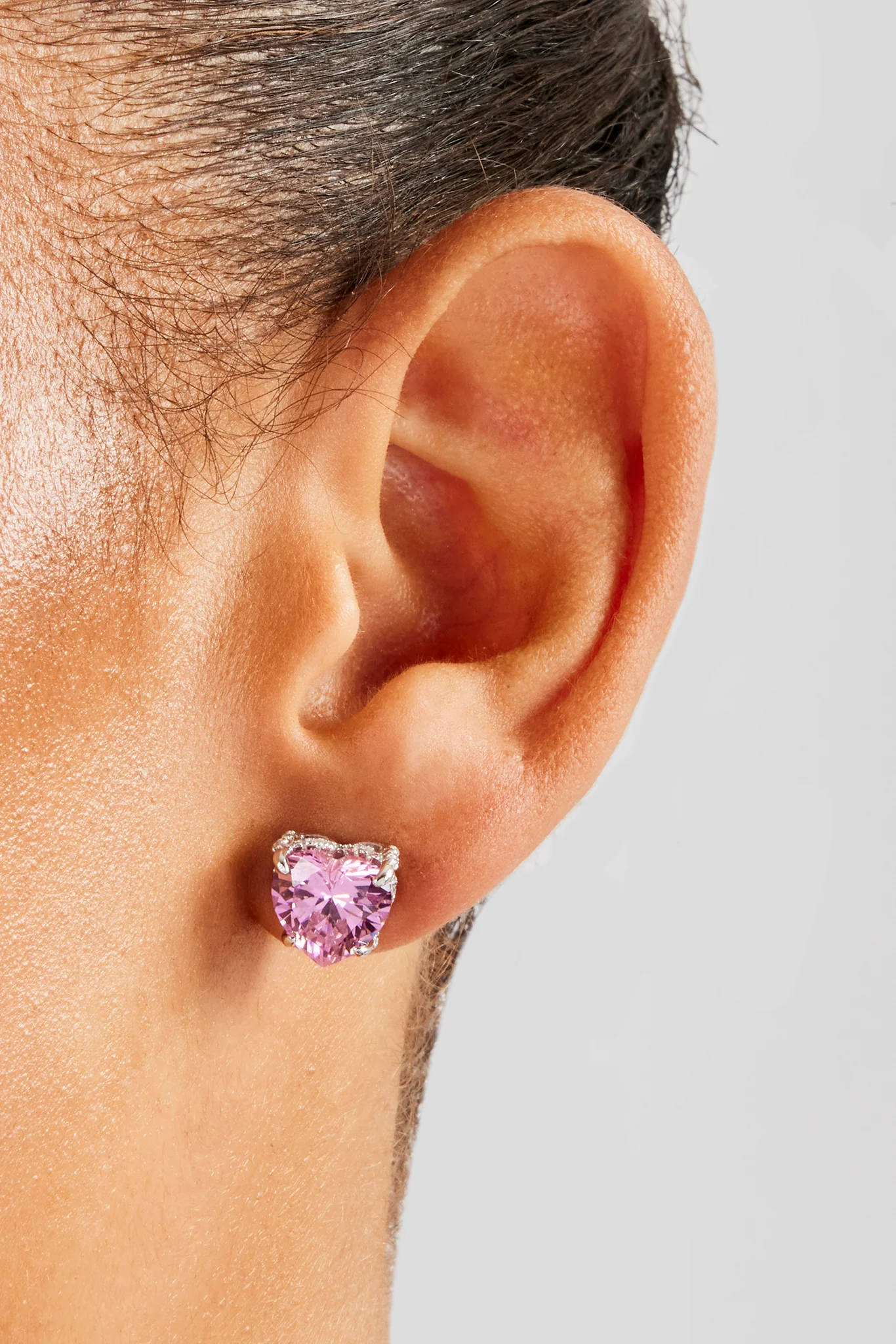 10mm Sterling Silver Iced Pink Heart Stud Earrings - Image 2