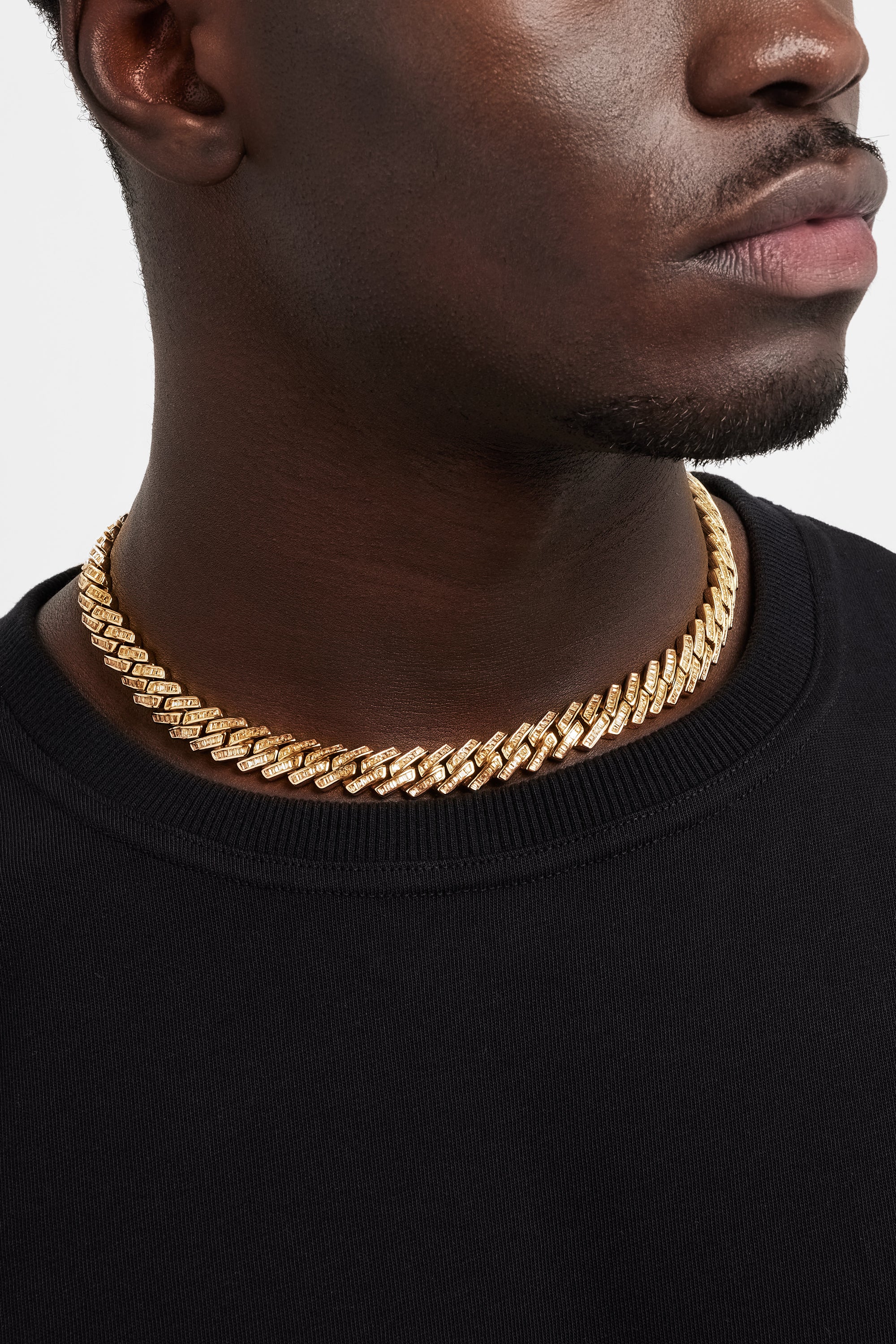 12mm Baguette Prong Cuban Chain - Gold - Image 2