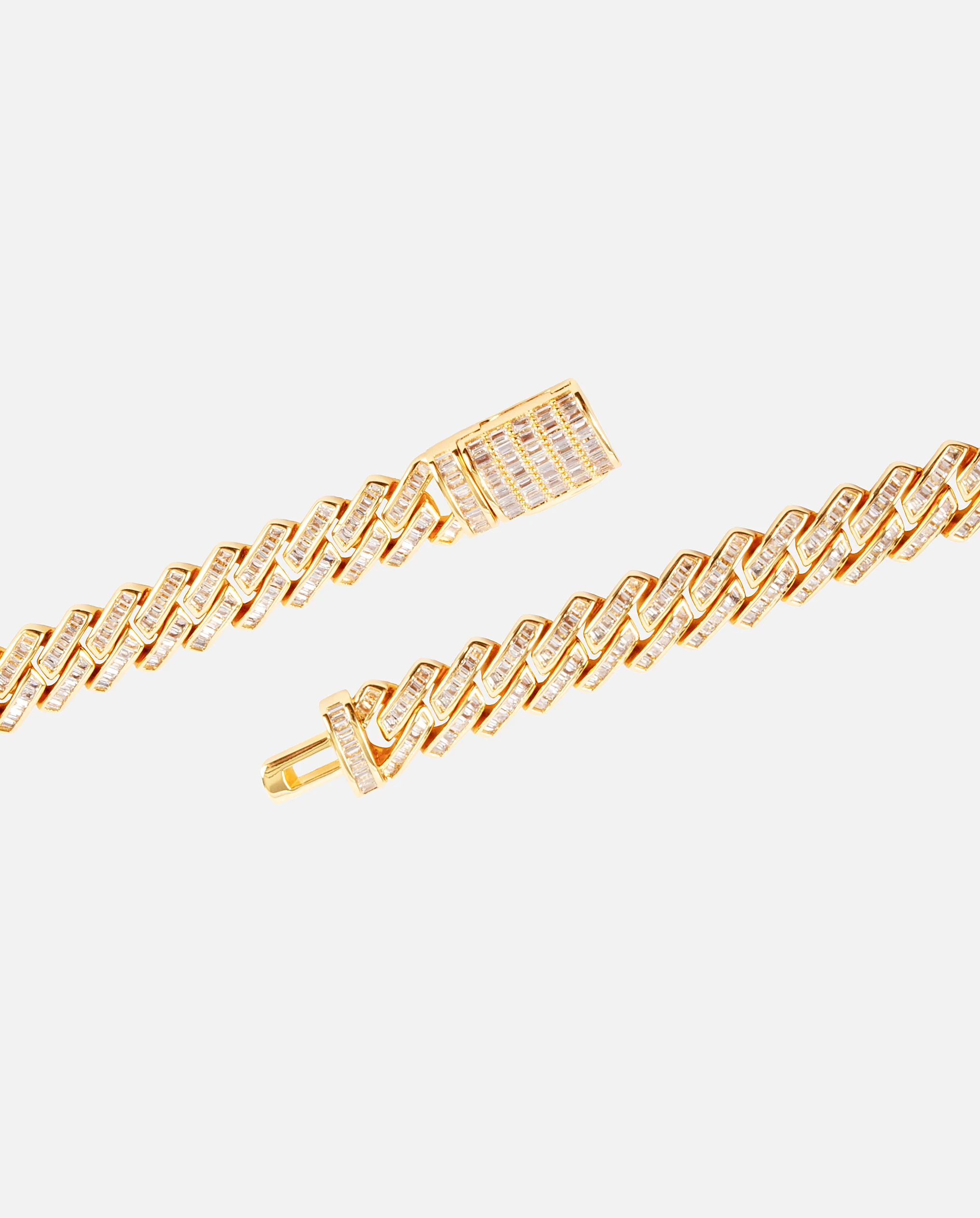 12mm Baguette Prong Cuban Chain - Gold - Image 3