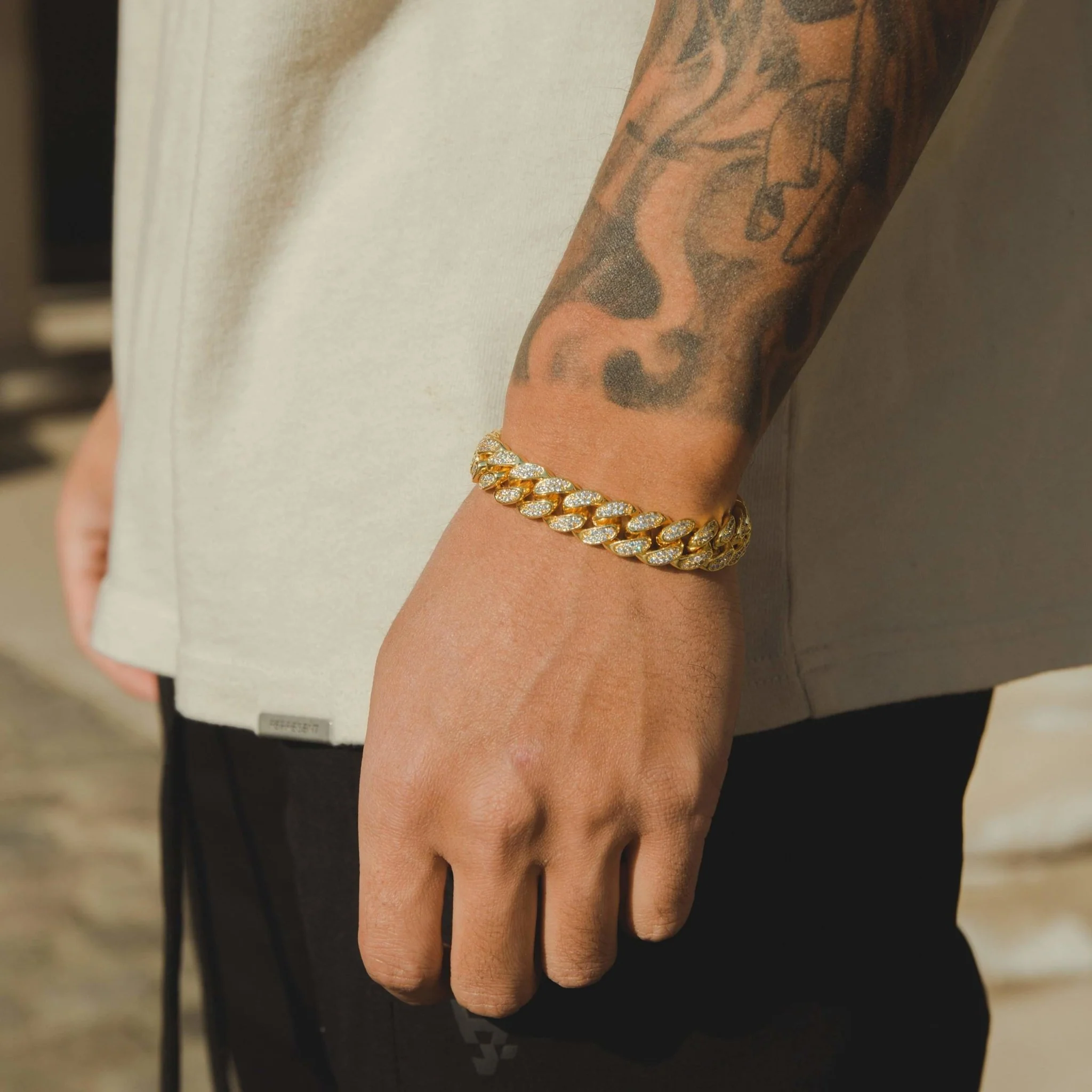 12mm Iced Cuban Link Bracelet - Gold - Image 2