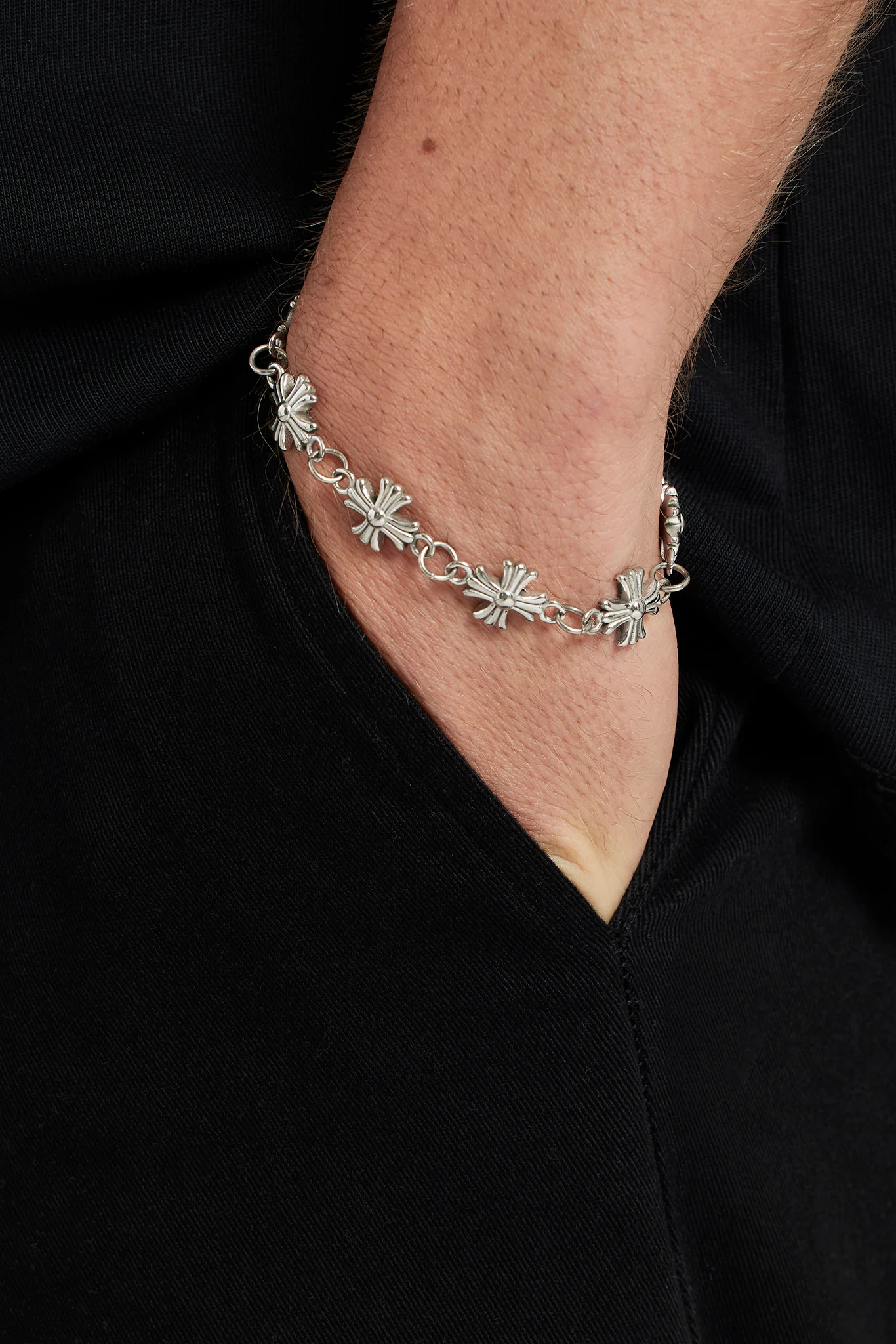 12mm Pewter Cross Stainless Steel Bracelet - Image 2