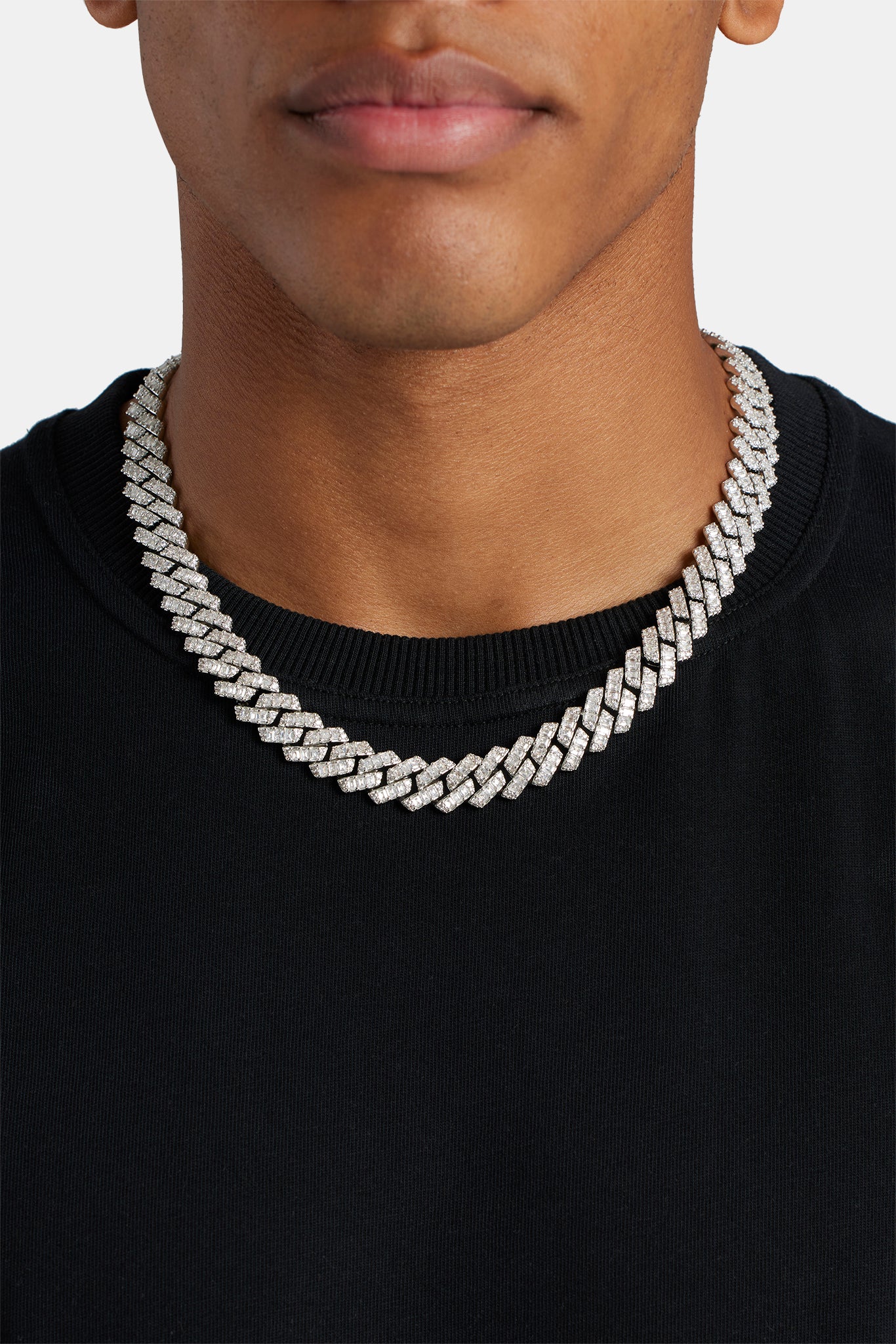 Baguette Prong Cuban Chain - 14mm - White