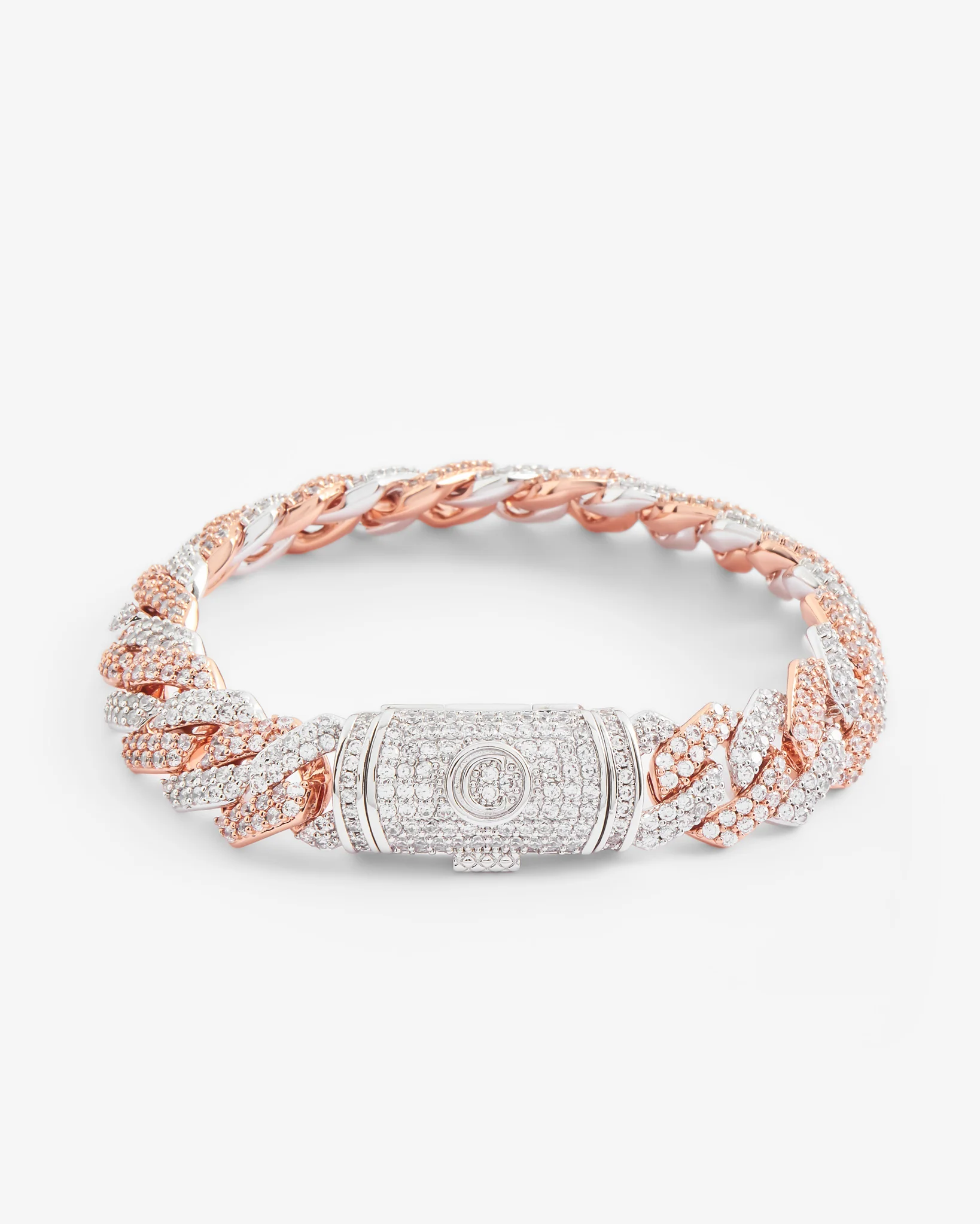 14mm Iced Prong Link Bracelet - 2 Tone