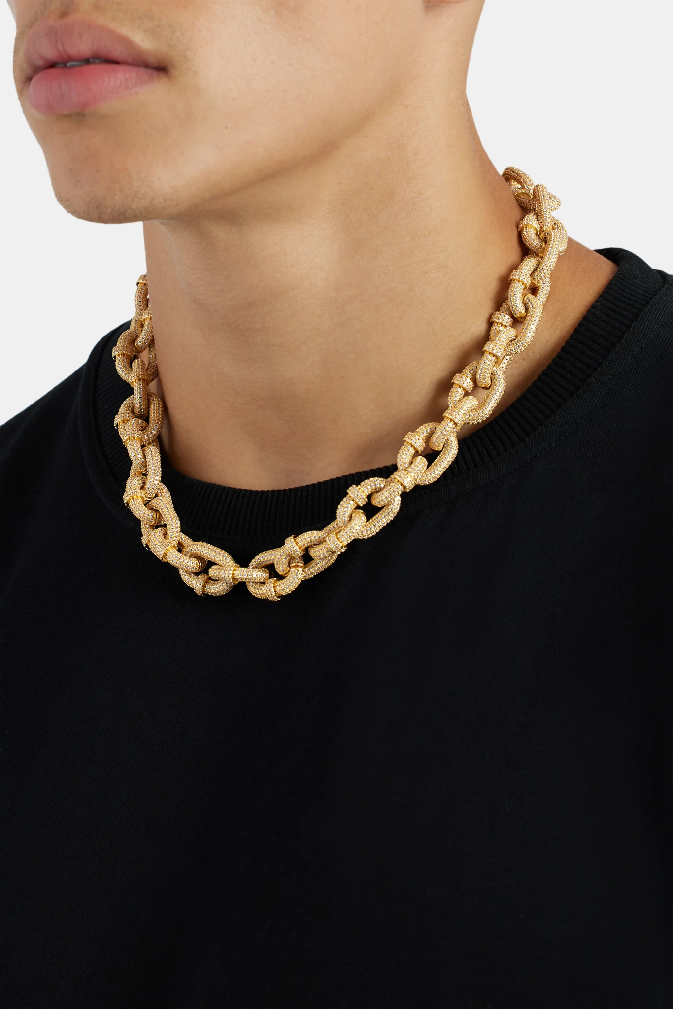 14mm Iced Chunky Link Pave Chain - Gold - Image 3
