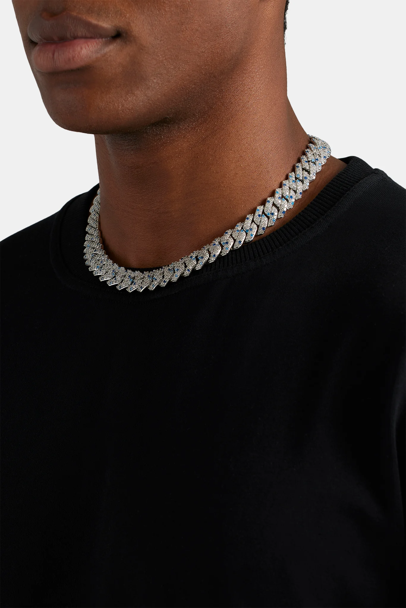 14mm Iced Clear & Blue Prong Cuban Chain - Image 3