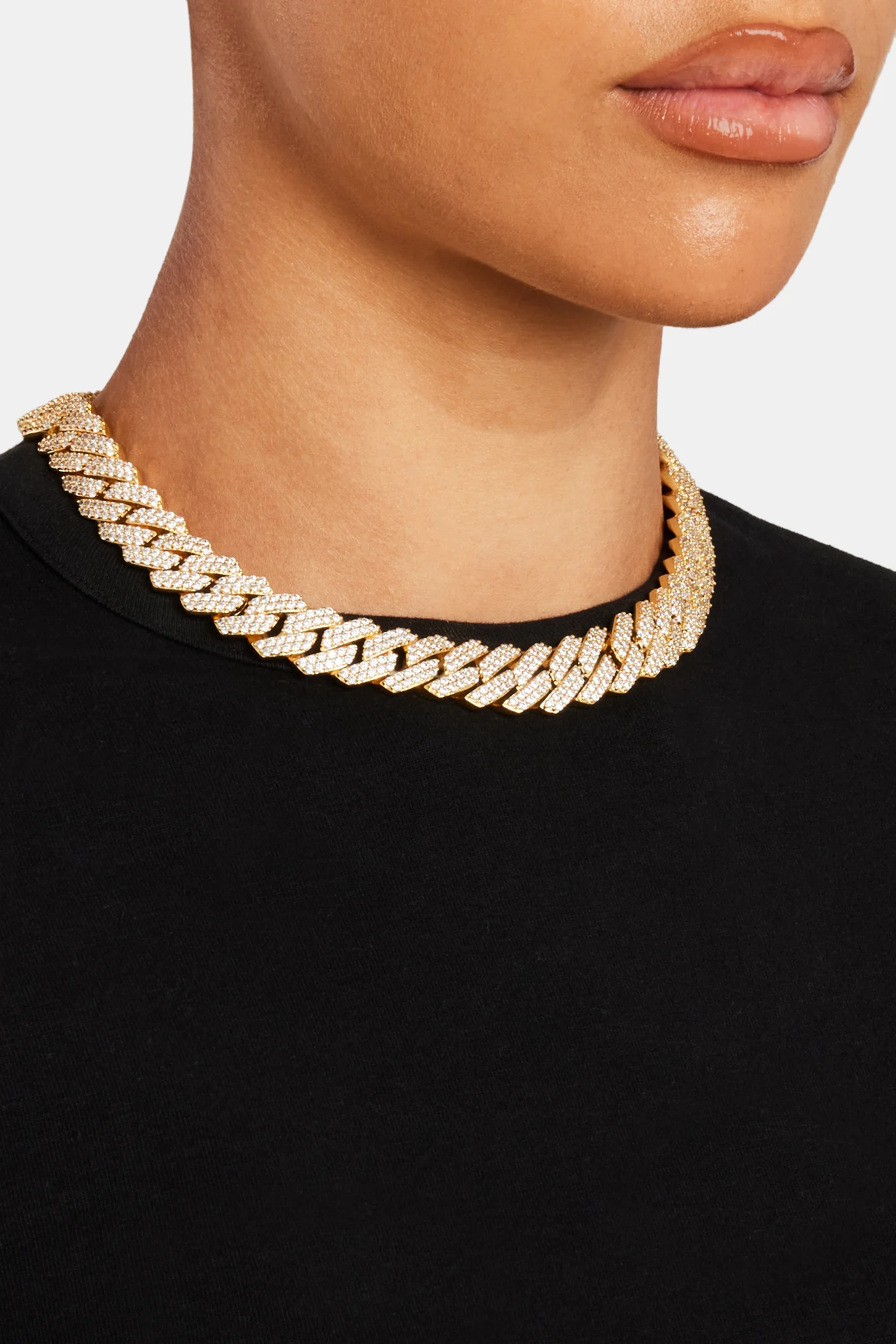 Women's 14mm Iced Prong Link Chain - Gold - Image 3