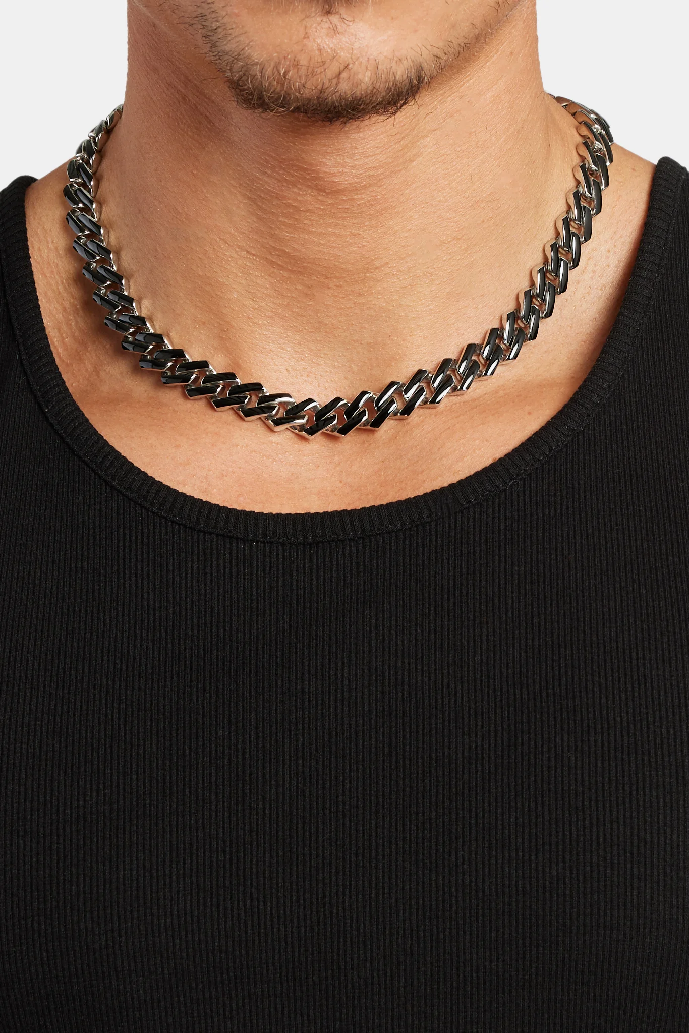 14mm Stainless Steel Black Enamel Prong Cuban Chain