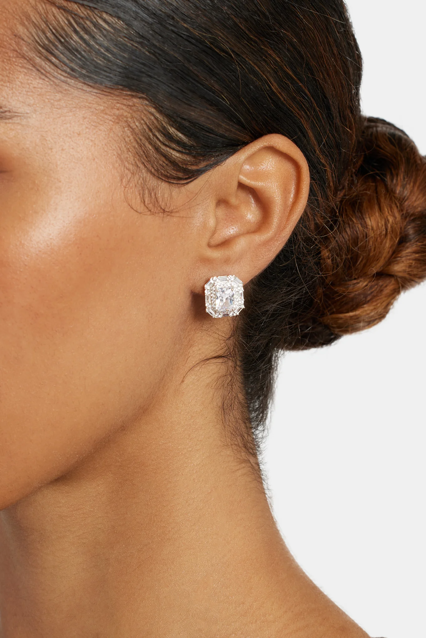 14mm Sterling Silver CZ Baguette Cluster Stud Earrings - Image 2