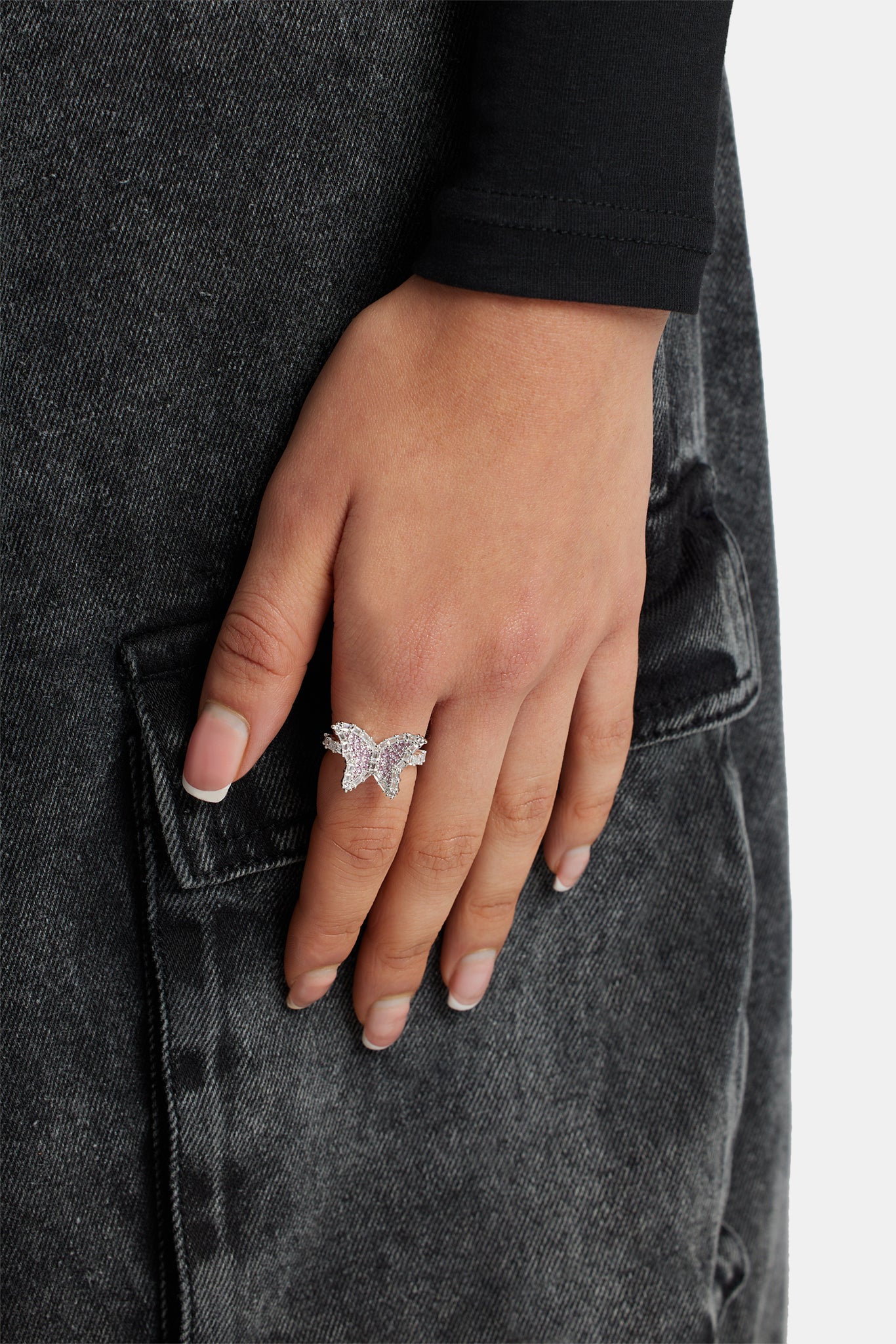 15mm Iced Pink CZ Butterfly Ring - Image 2