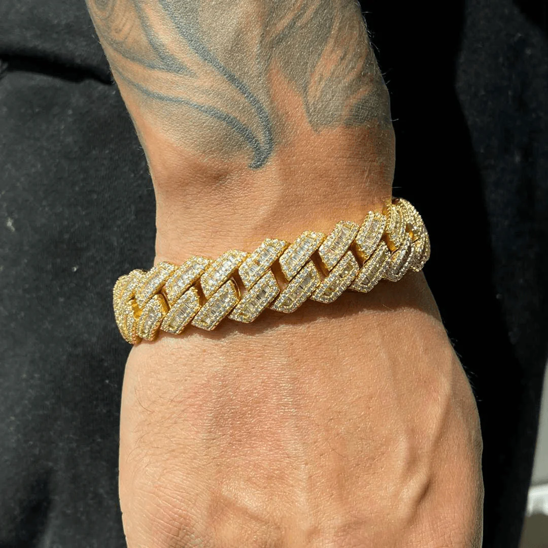 17mm Baguette Prong Link Bracelet - Gold - Image 2
