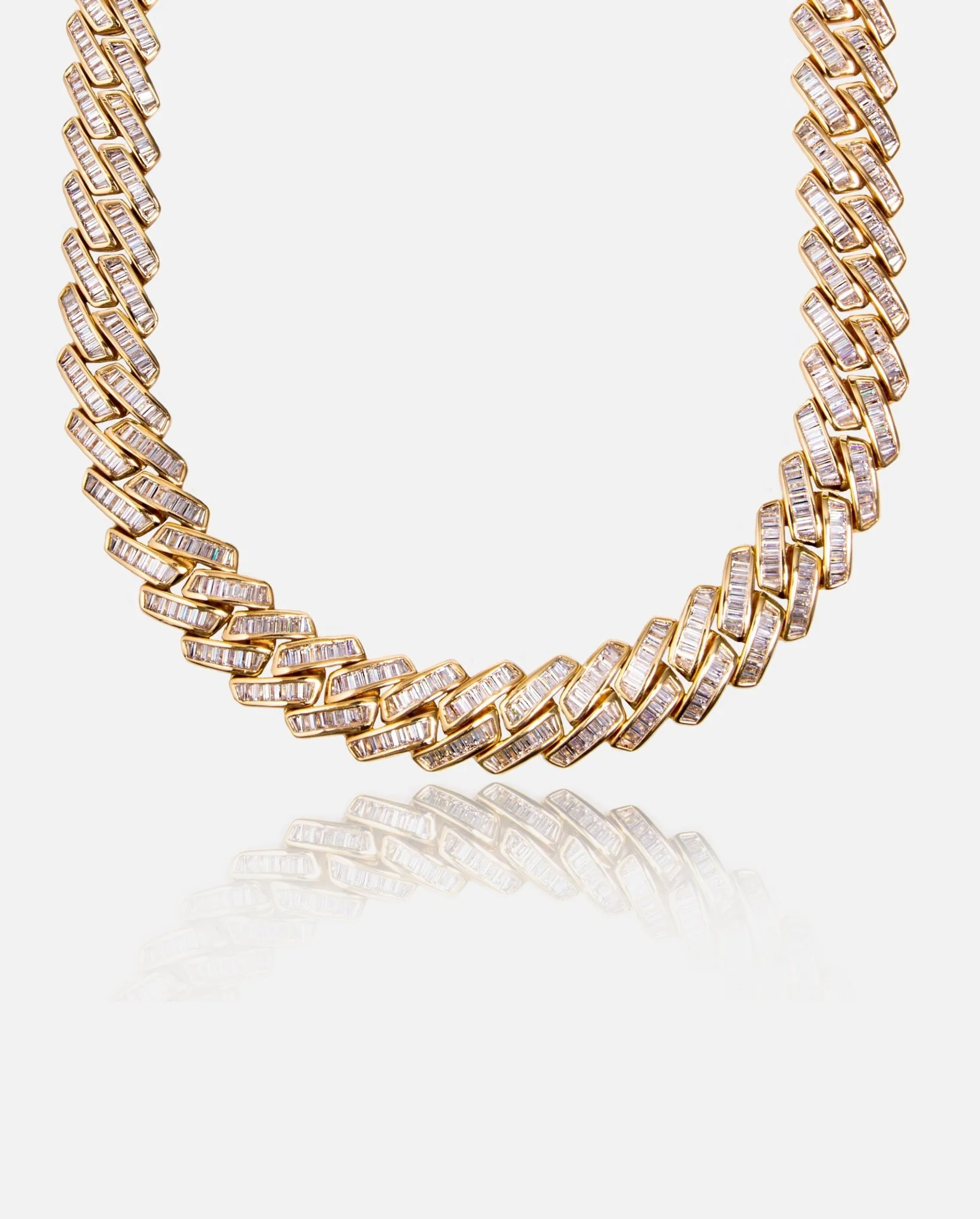 19mm Baguette Prong Link Chain - Gold