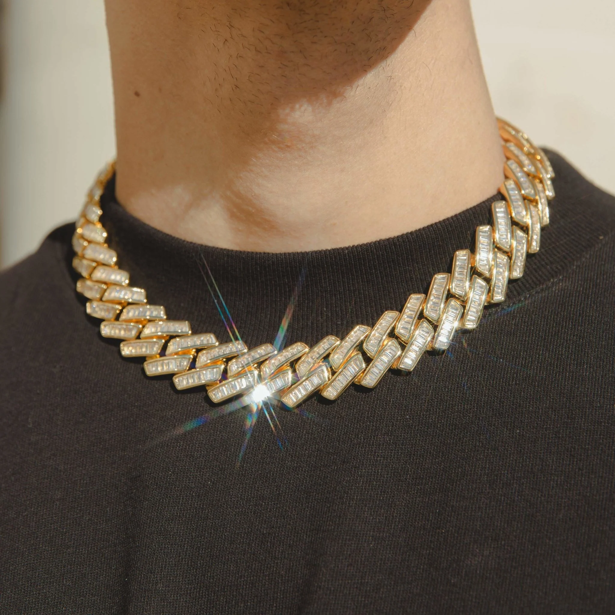 19mm Baguette Prong Link Chain - Gold - Image 2