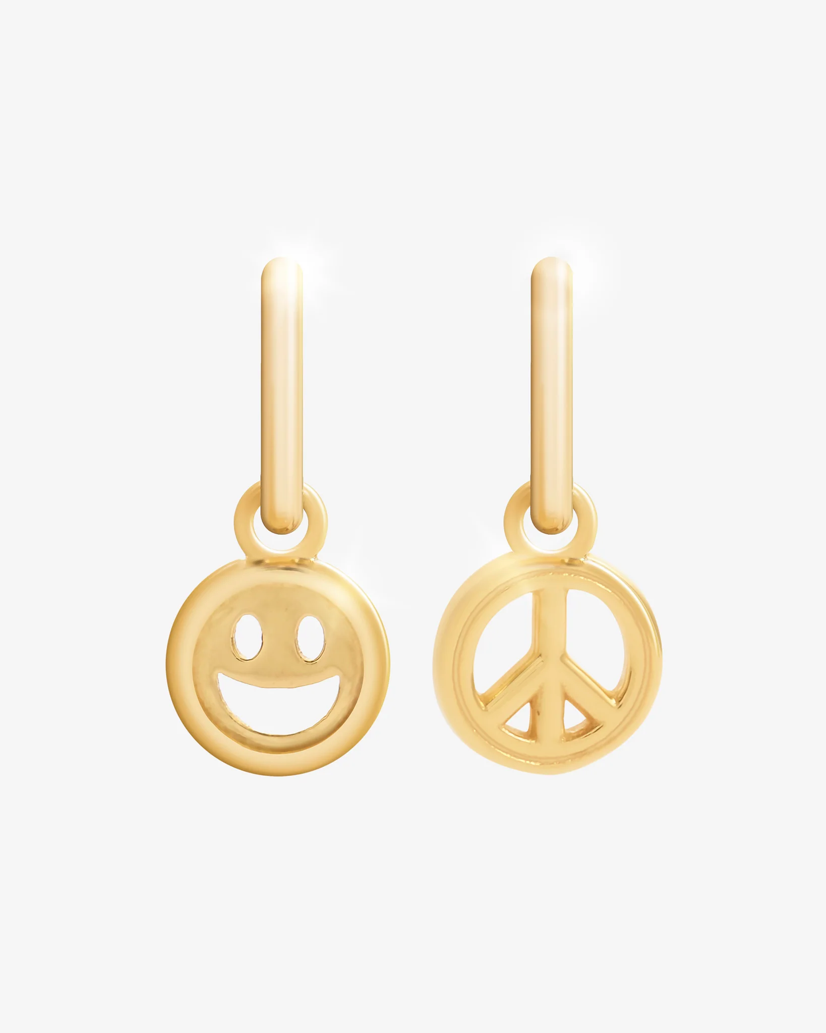 2 Pack Happy & Peace Huggie Hoop Earrings - Gold