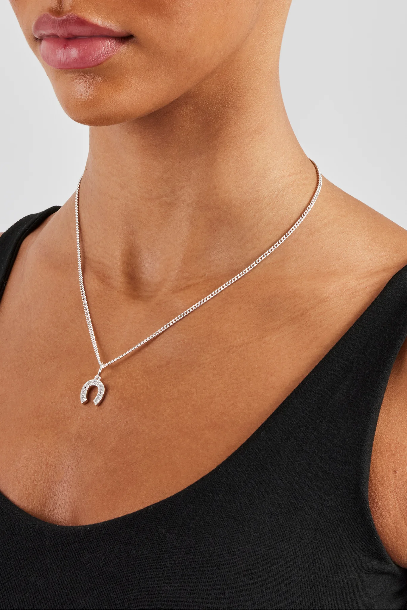 20mm Iced Horseshoe Necklace - White - Image 3