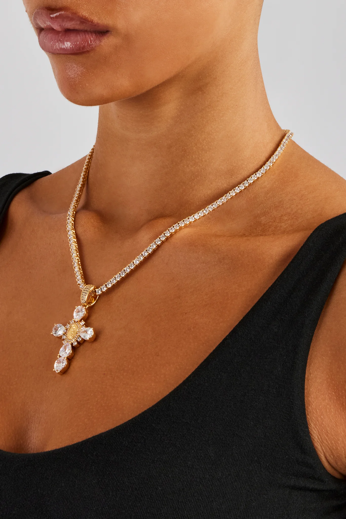 25mm Clear Cross Pendant - Gold - Image 3