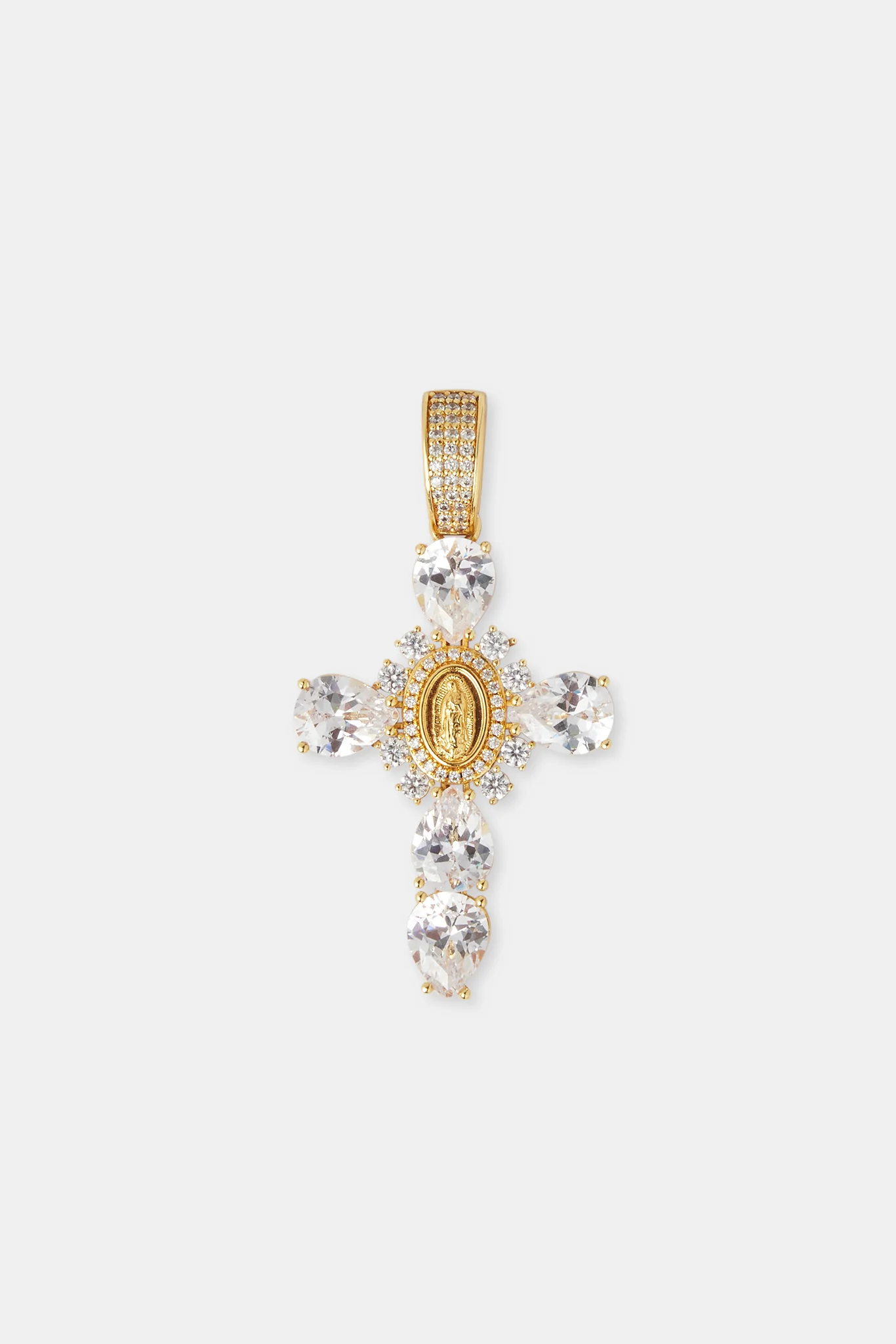 25mm Clear Cross Pendant - Gold - Image 5