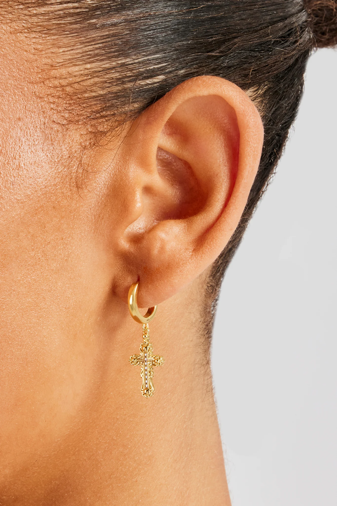 28mm Drop Cross Earring - Gold - Image 2