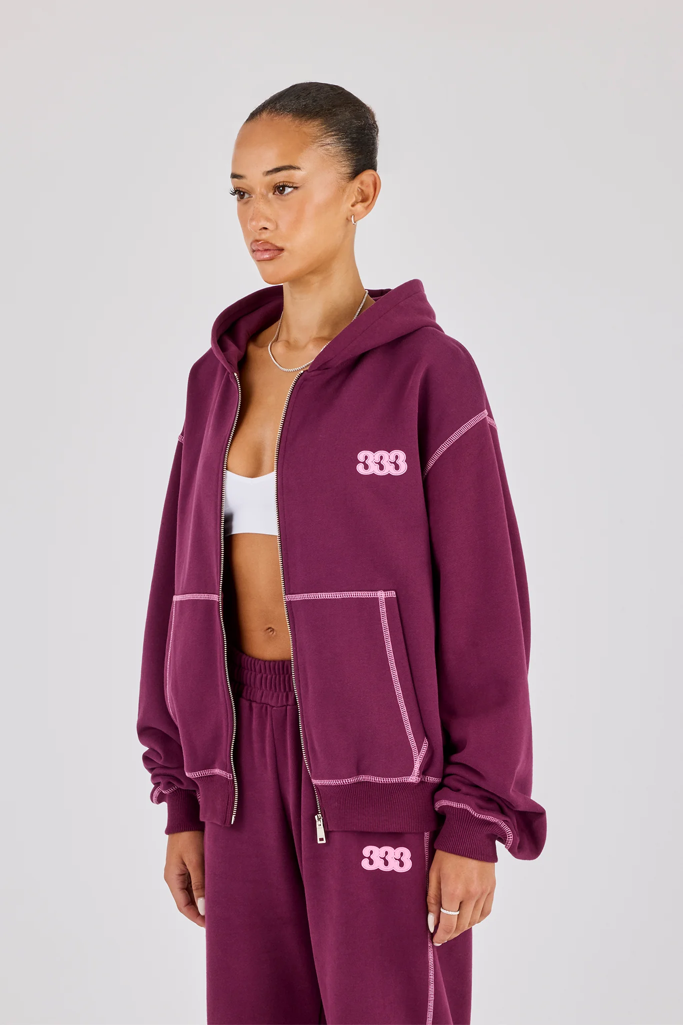 333 Cherub & Bow Oversized Hoodie - Berry - Image 3