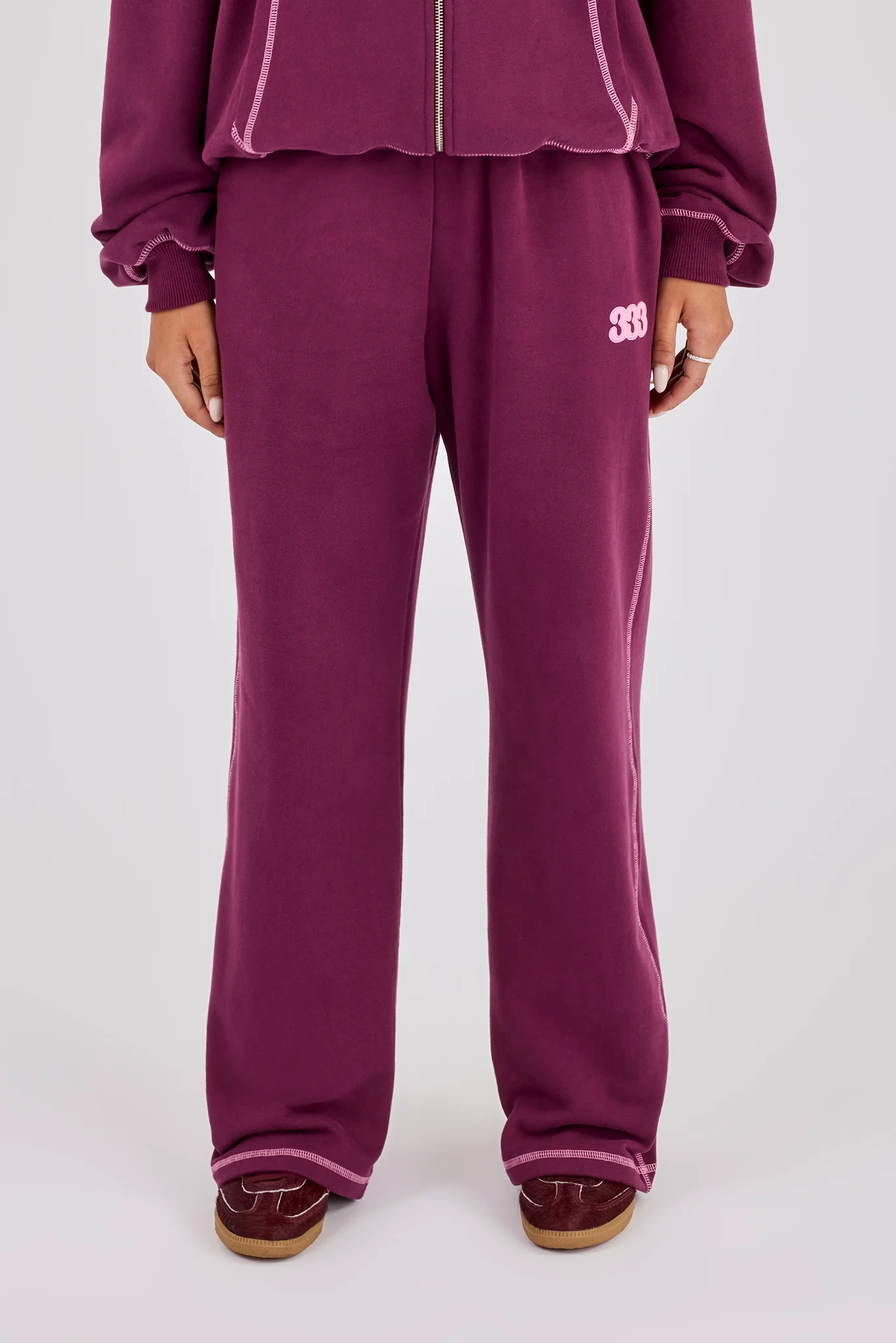 333 Cherub & Bow Wide Leg Jogger - Berry - Image 2