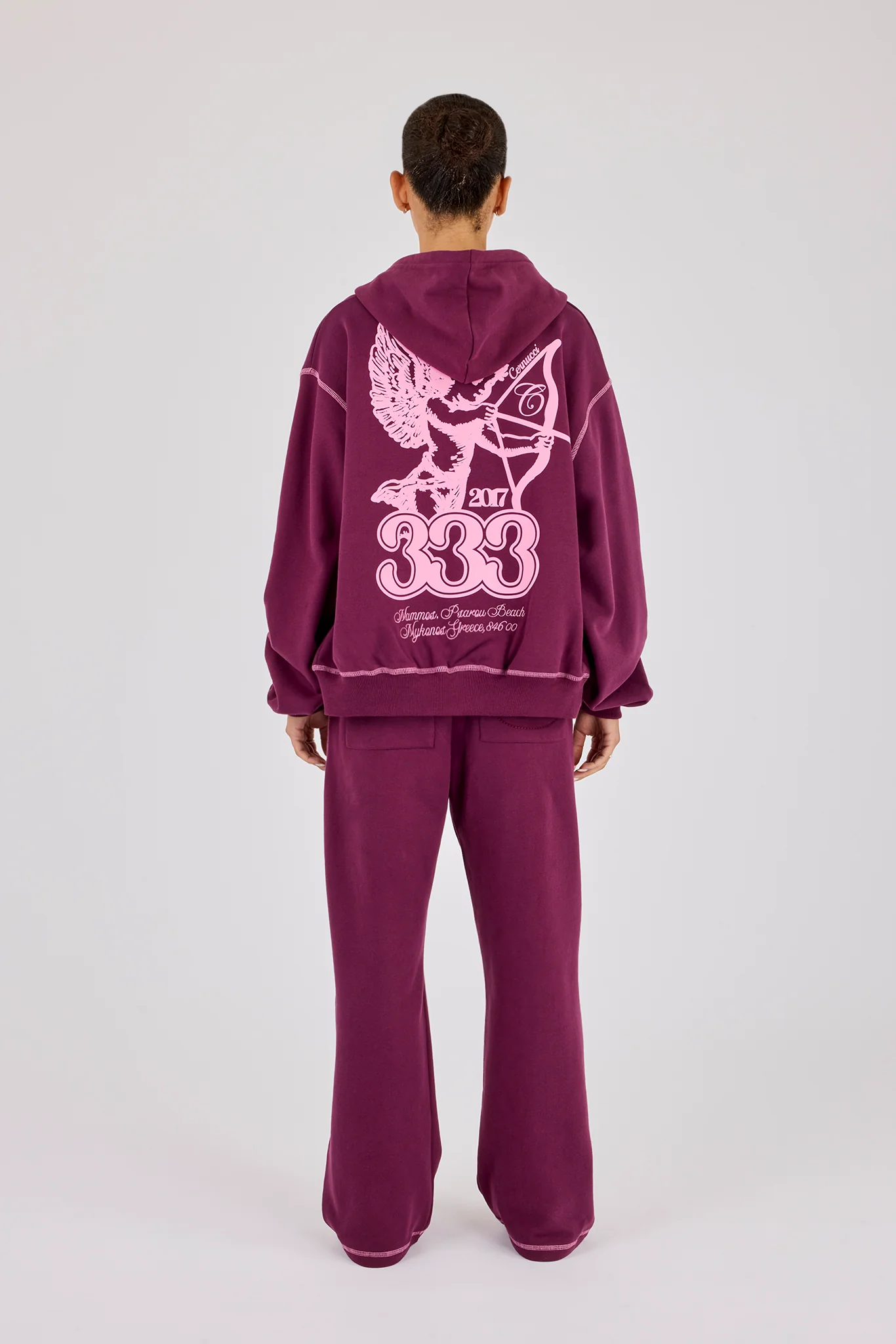 333 Cherub & Bow Oversized Hoodie & Wide Leg Jogger - Berry - Image 4