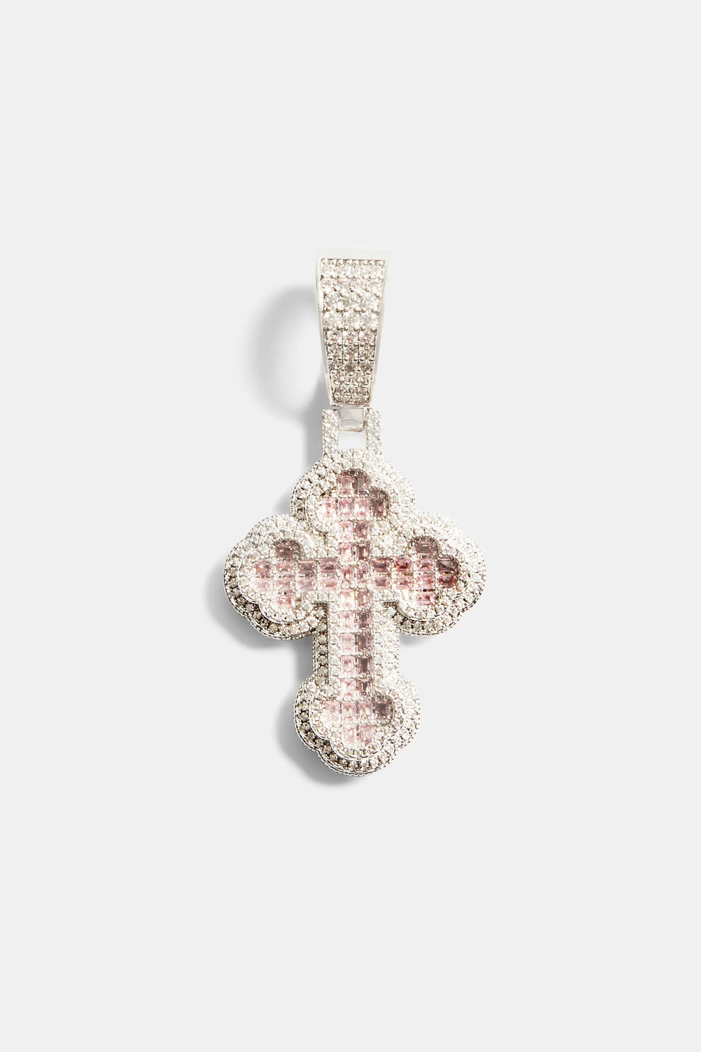 35mm Iced Pink CZ Rounded Cross Pendant - Image 2