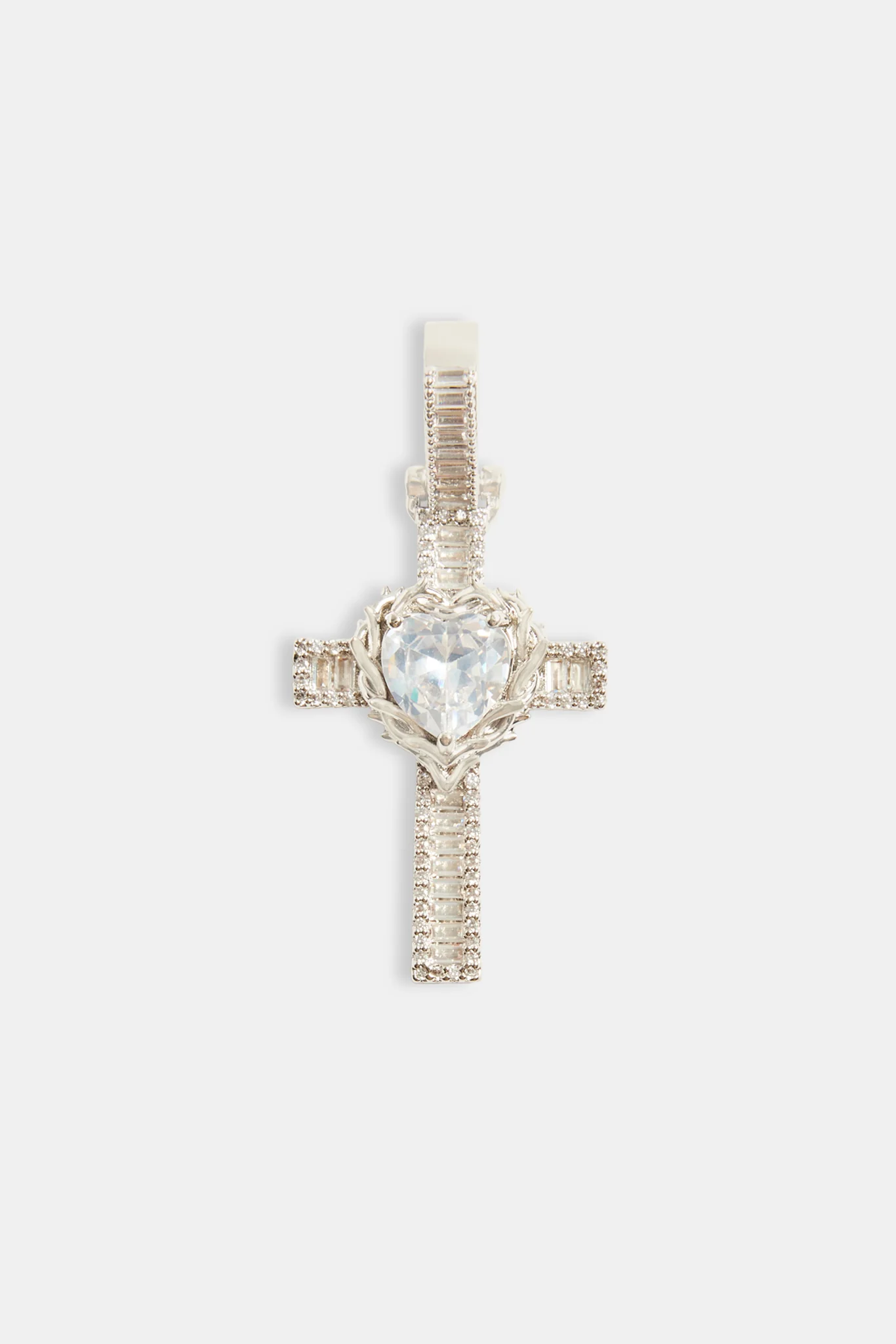 40mm Baguette CZ Heart Cross Pendant - Image 2