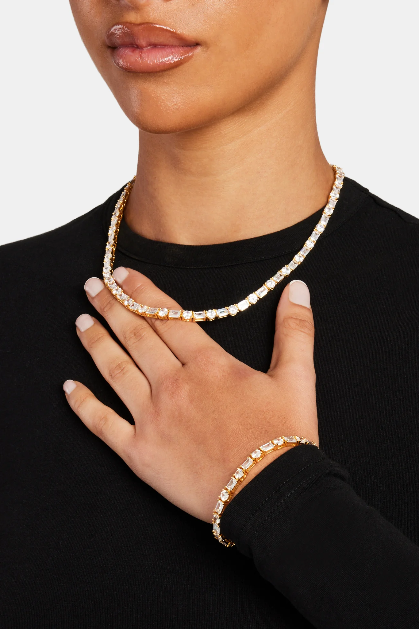 5mm Gold Plated Round & Rectangular Tennis Chain - Image 3