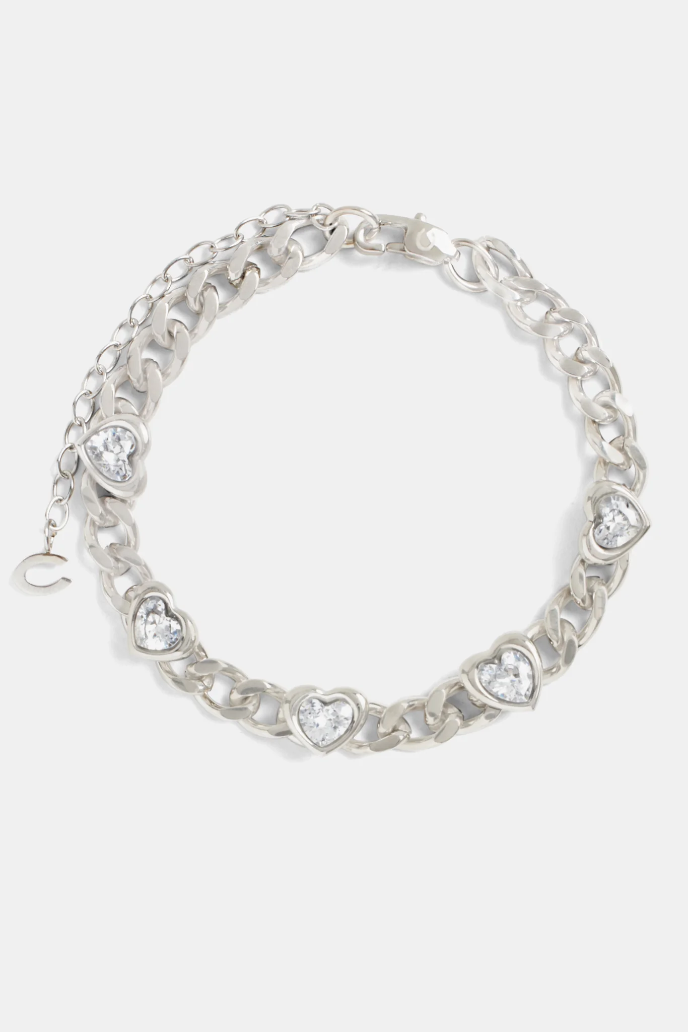5mm Stainless Steel Iced CZ Heart Cuban Bracelet - Image 2