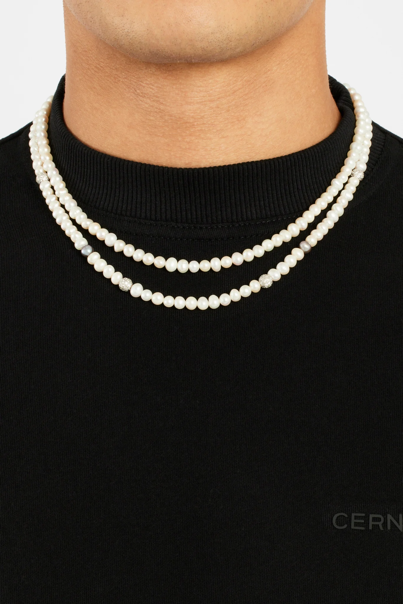 6mm Double Layer Freshwater Pearl & Iced Ball Necklace - Image 2