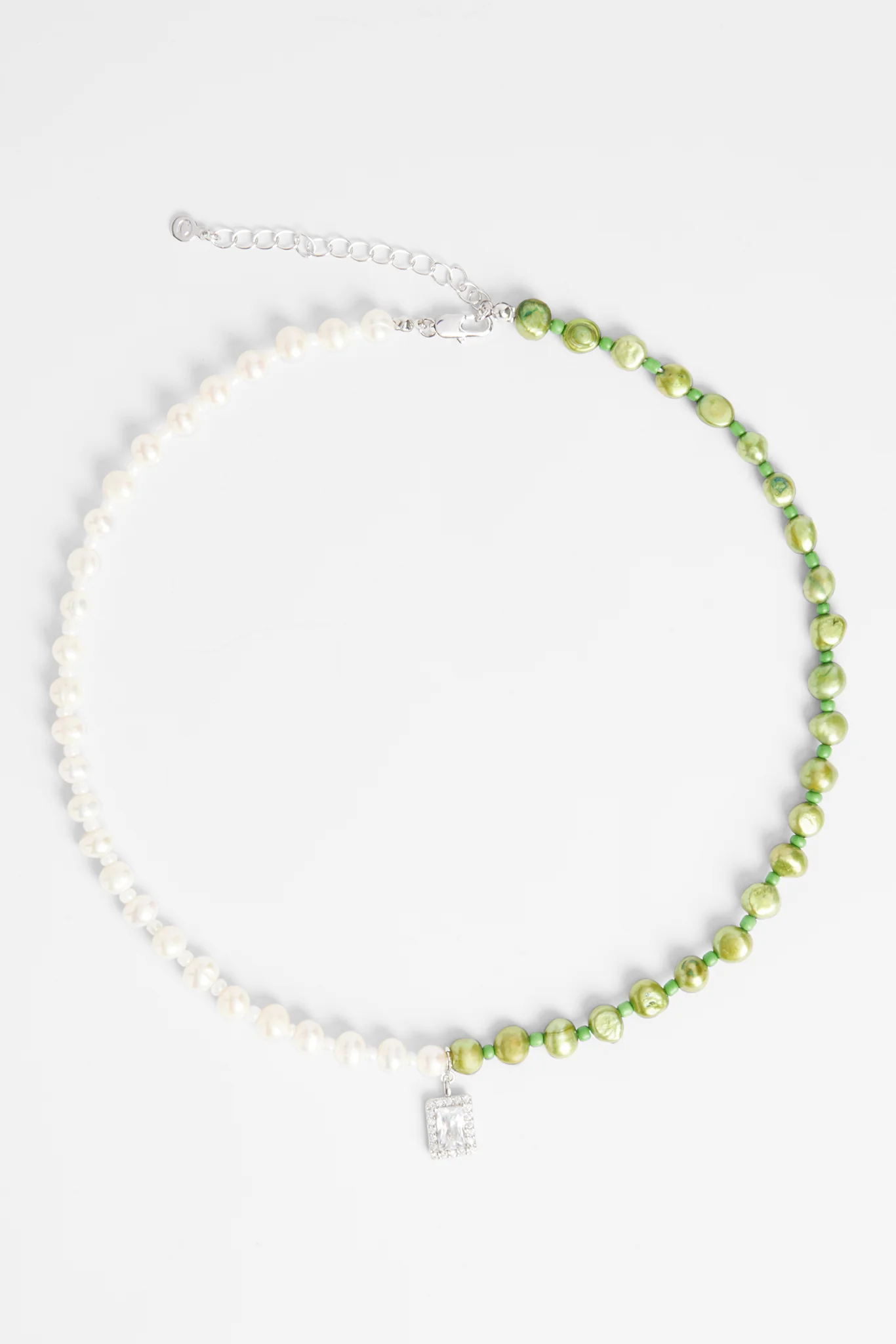 6mm Half Freshwater Pearl & Half Green Iced Necklace