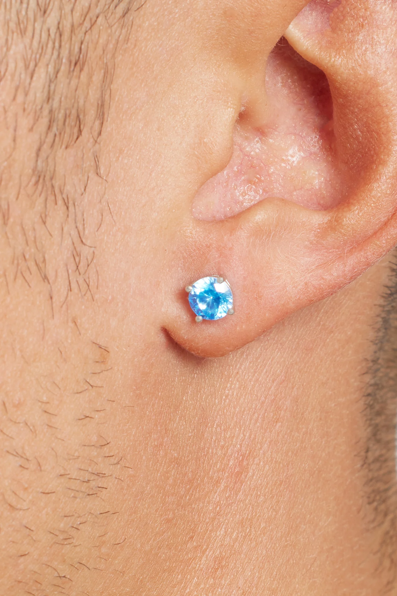 6mm Round Cut Stud Earrings - Blue - Image 2