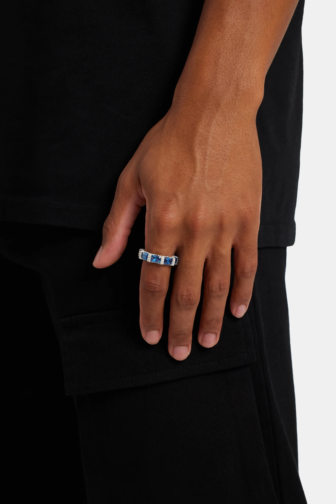6mm Sterling Silver Blue CZ Baguette Tennis Ring - Image 2