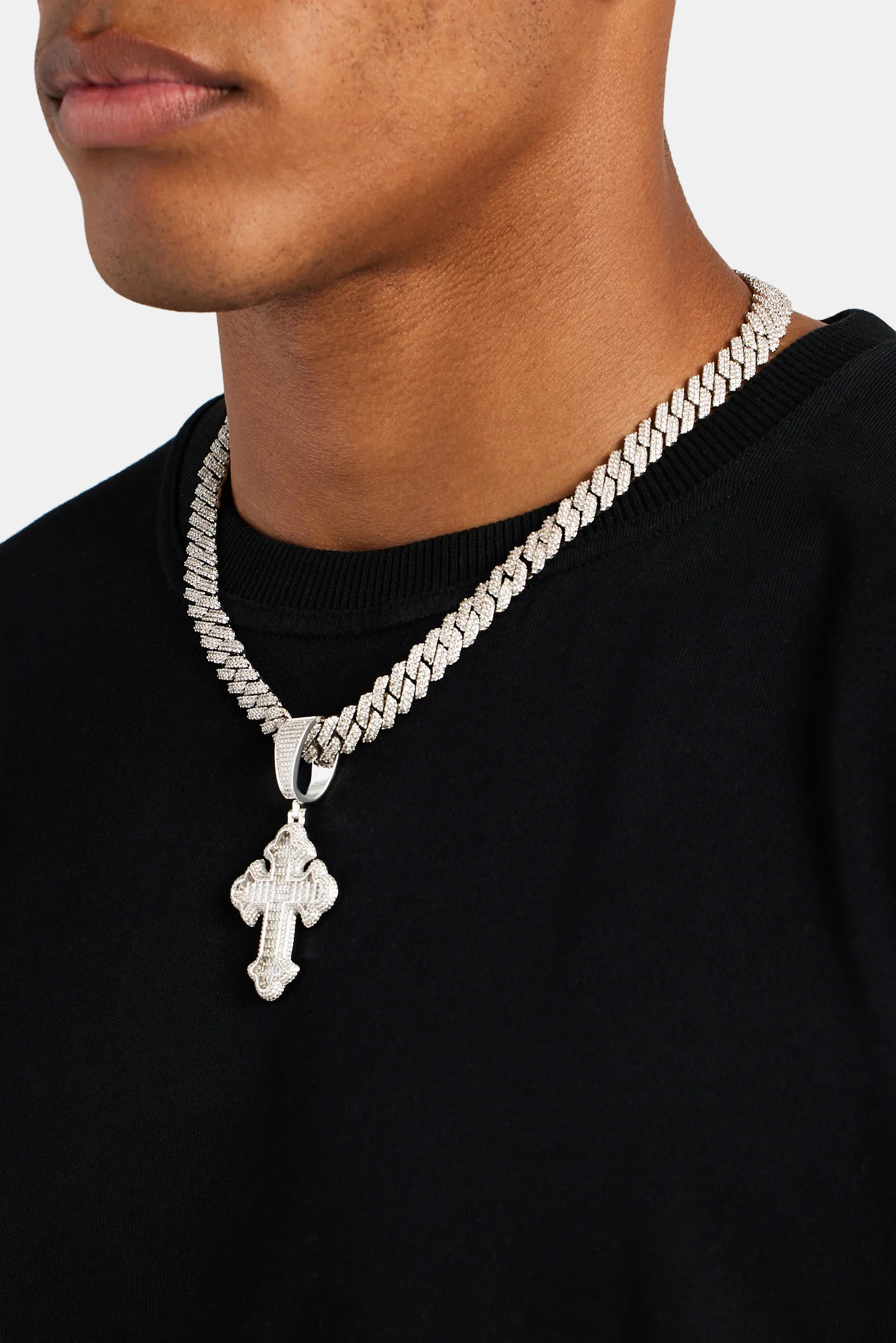 70mm Iced CZ Vintage Cross Baguette Pendant - Image 3