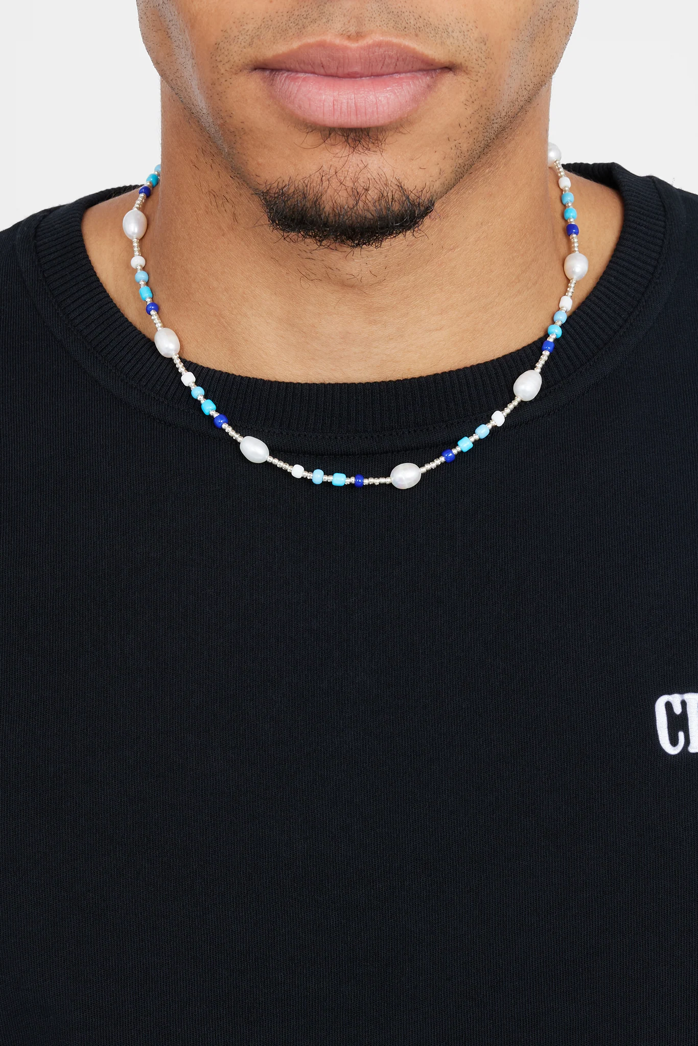 7mm Freshwater Pearl & Blue Bead Necklace - Image 2