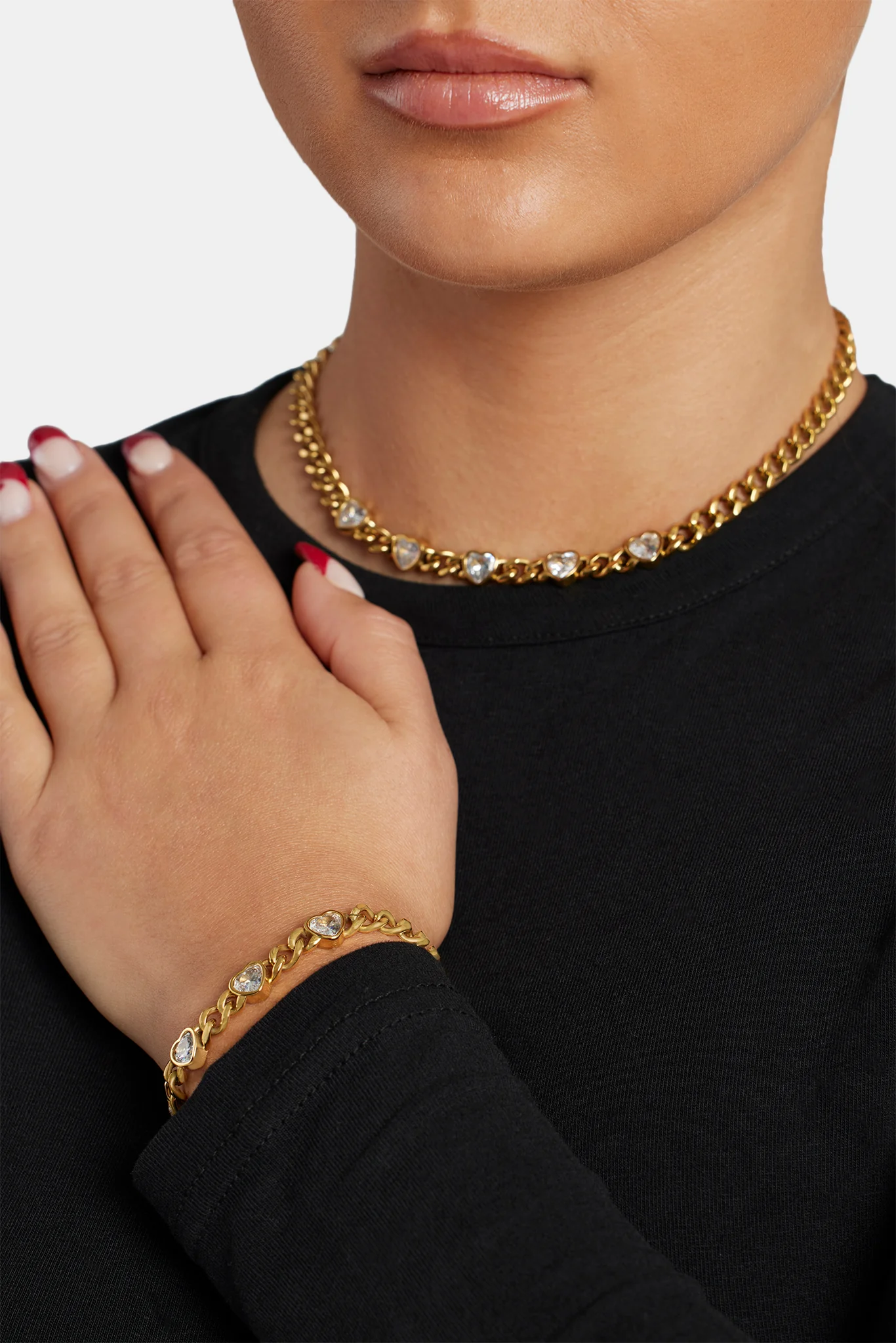 7mm Gold Plated CZ Heart Cuban Bracelet - Image 3