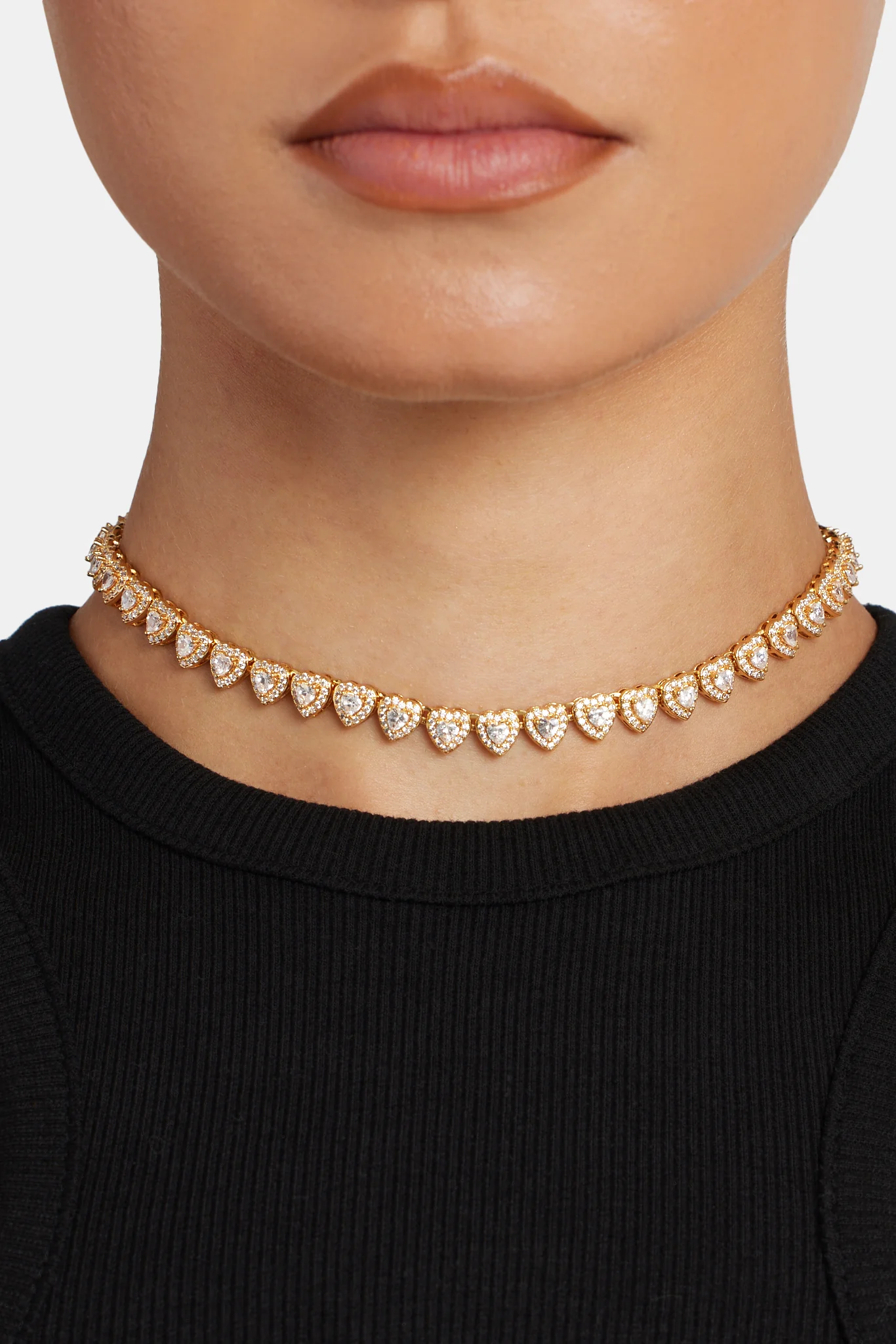 7mm Gold Plated Iced CZ Heart Tennis Choker - Image 2