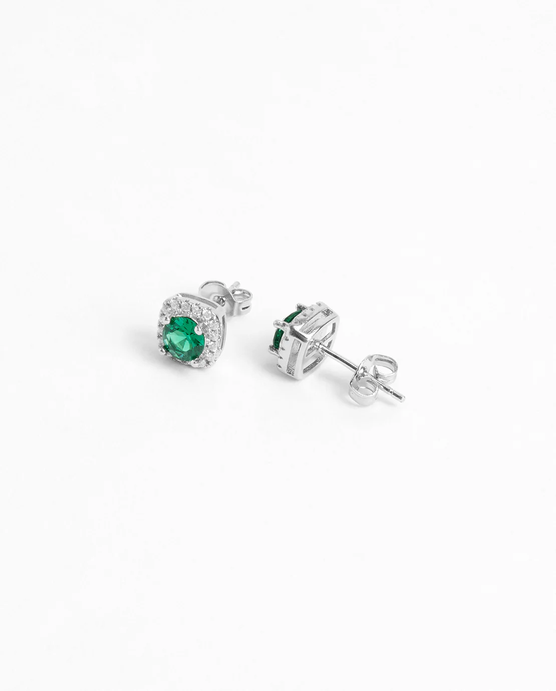 7mm Green Iced Cluster Stud Earrings