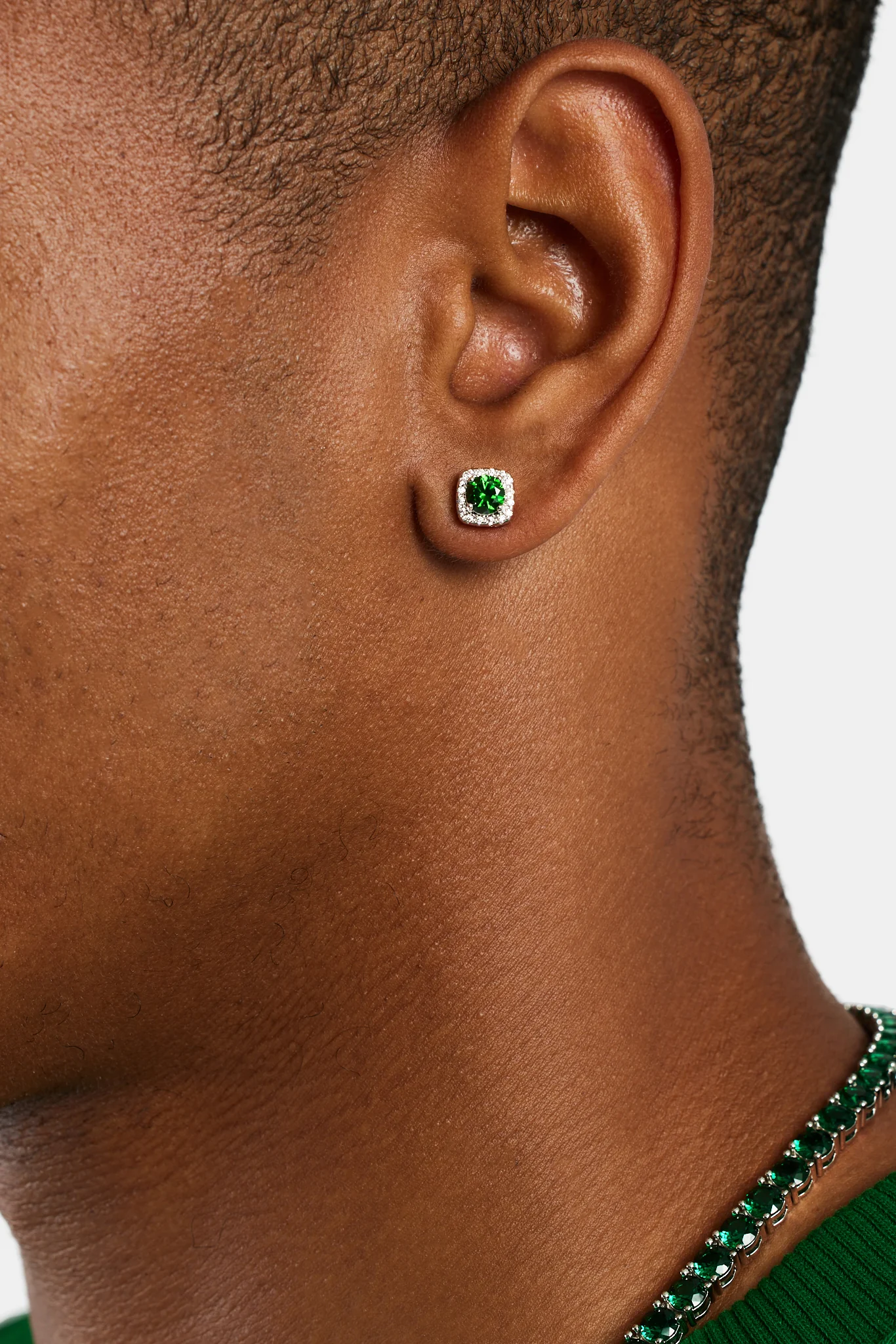 7mm Iced Green Cluster Stud Earrings - Image 2