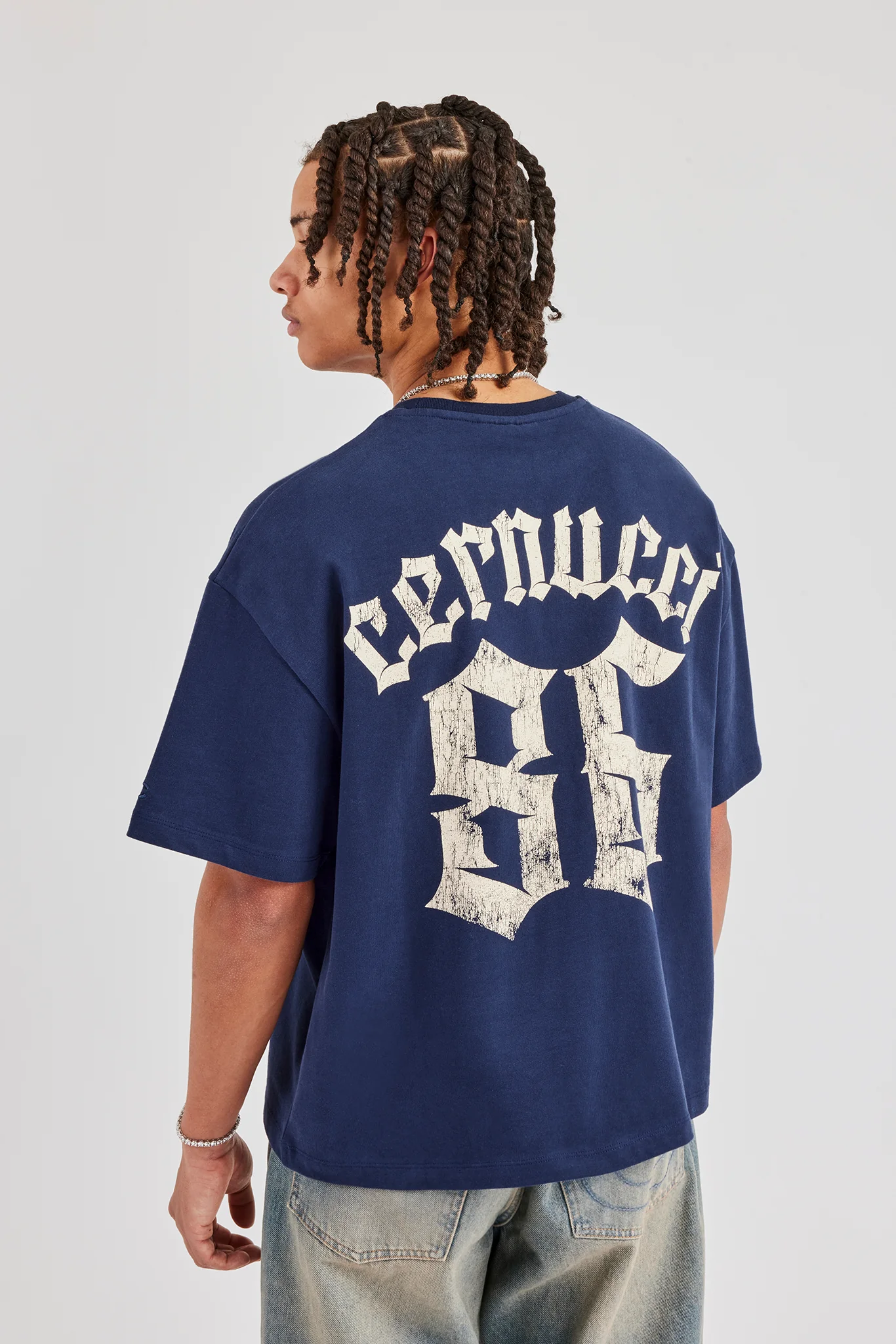 86 Back Print Boxy T-Shirt - Navy Blue - Image 5