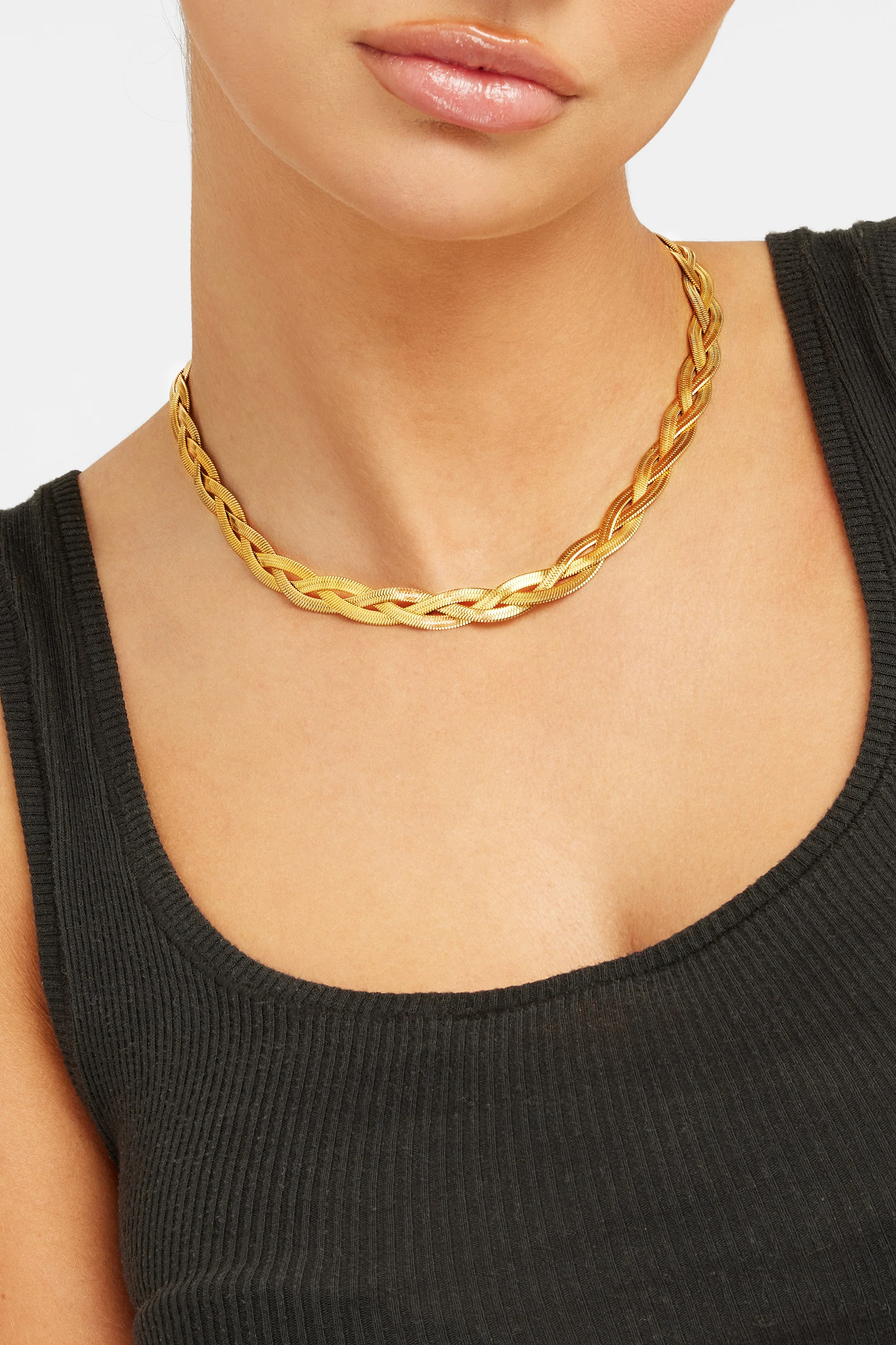 8mm Flat Plait Snake Chain - Gold - Image 2