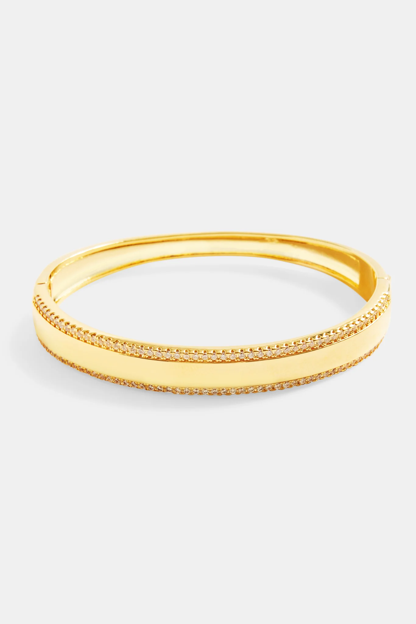 8mm Gold Plated Polished & Iced CZ Pave Bangle - Image 2