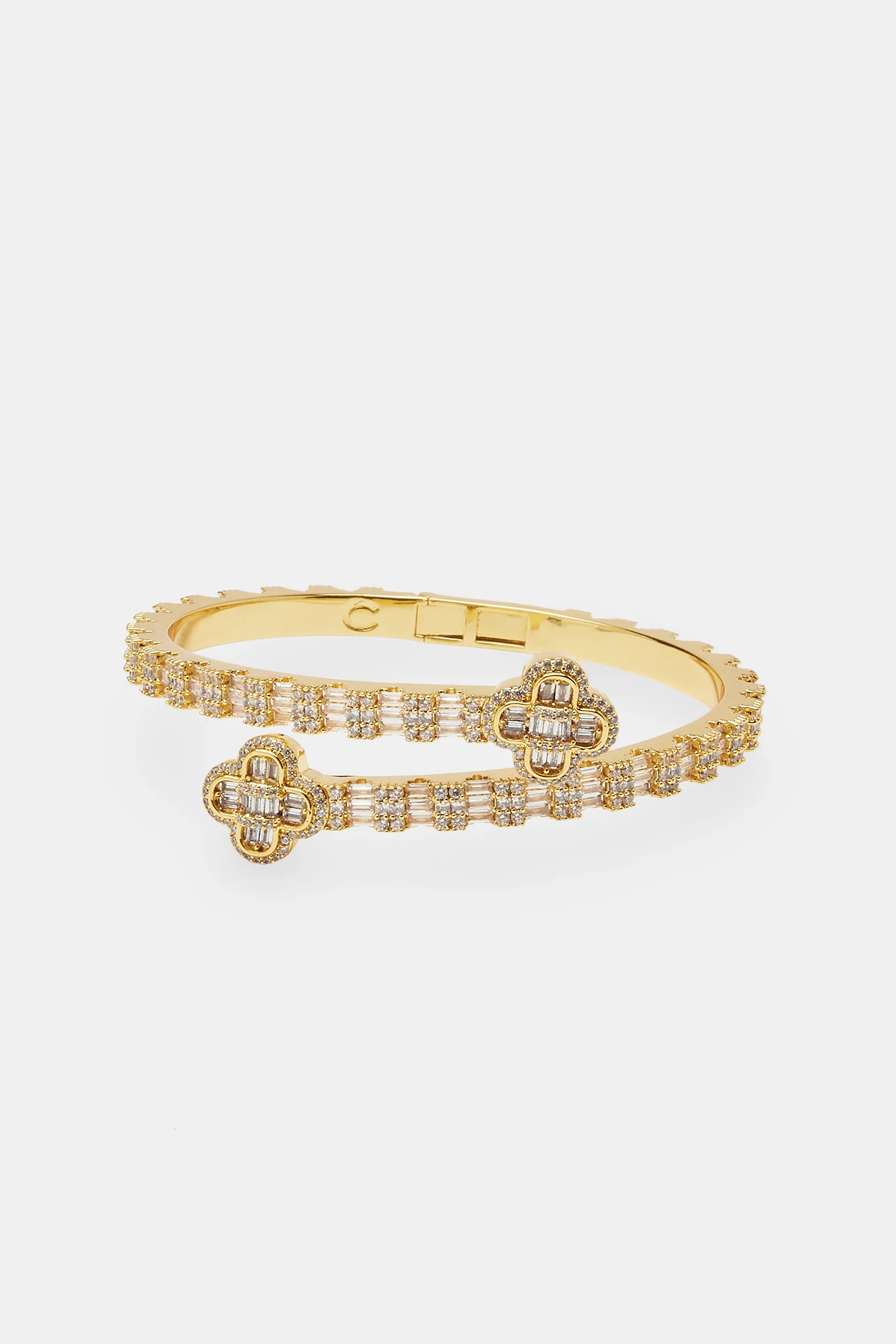 8mm Iced Motif Baguette Bangle - Gold - Image 2