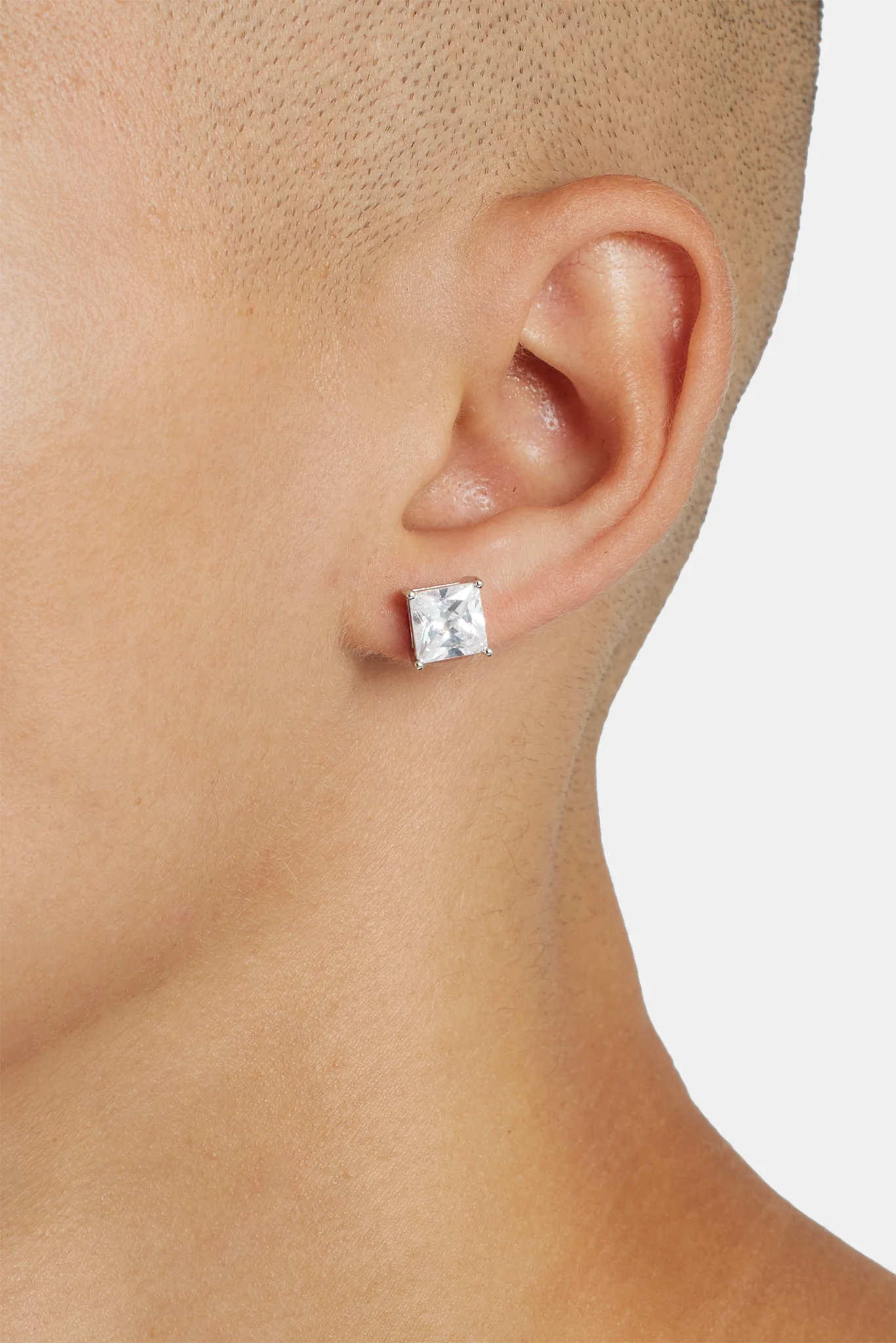Iced Stud Earrings - 8mm - White - Image 2