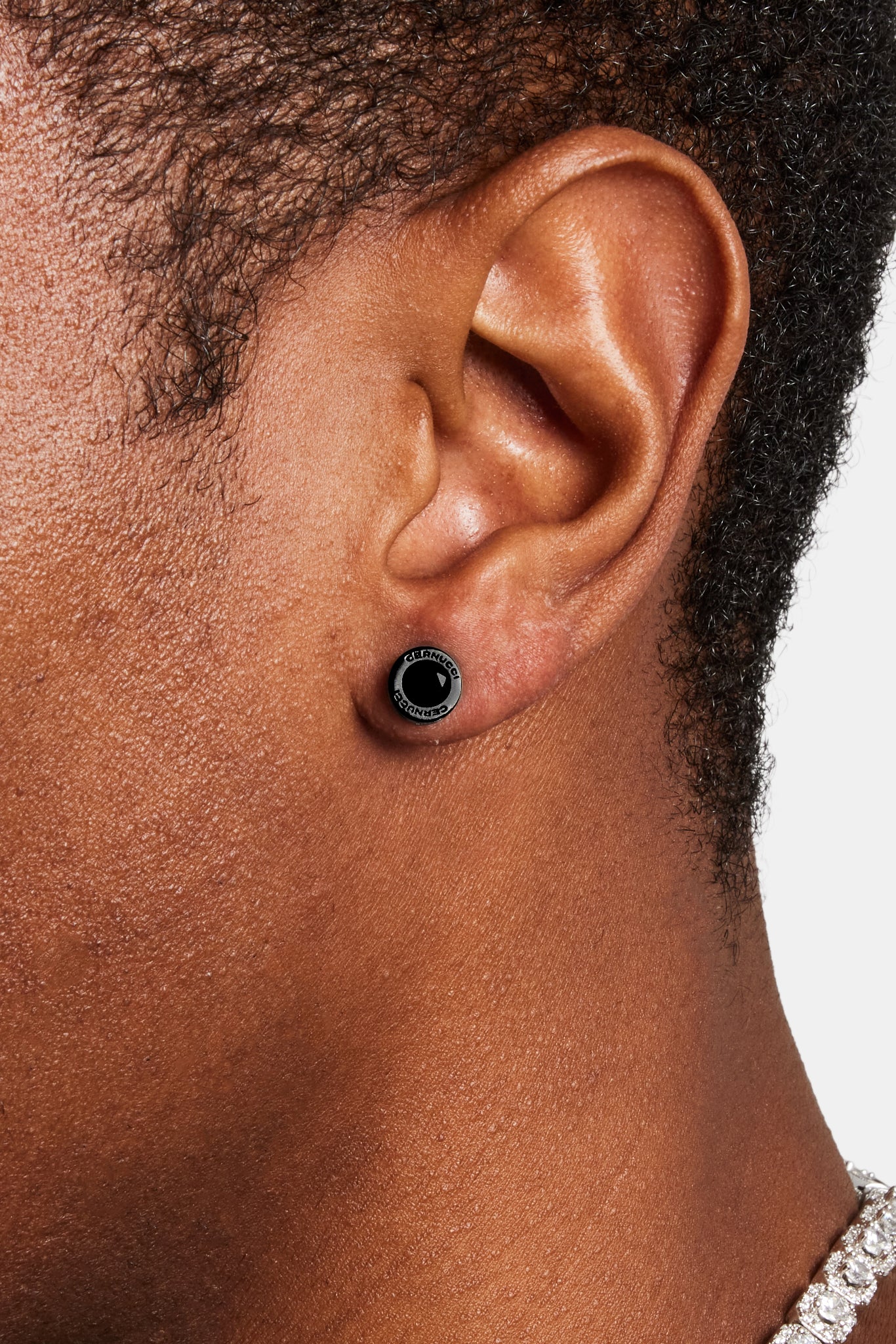 925 Black Circular Cernucci Stud Earrings - White - Image 2