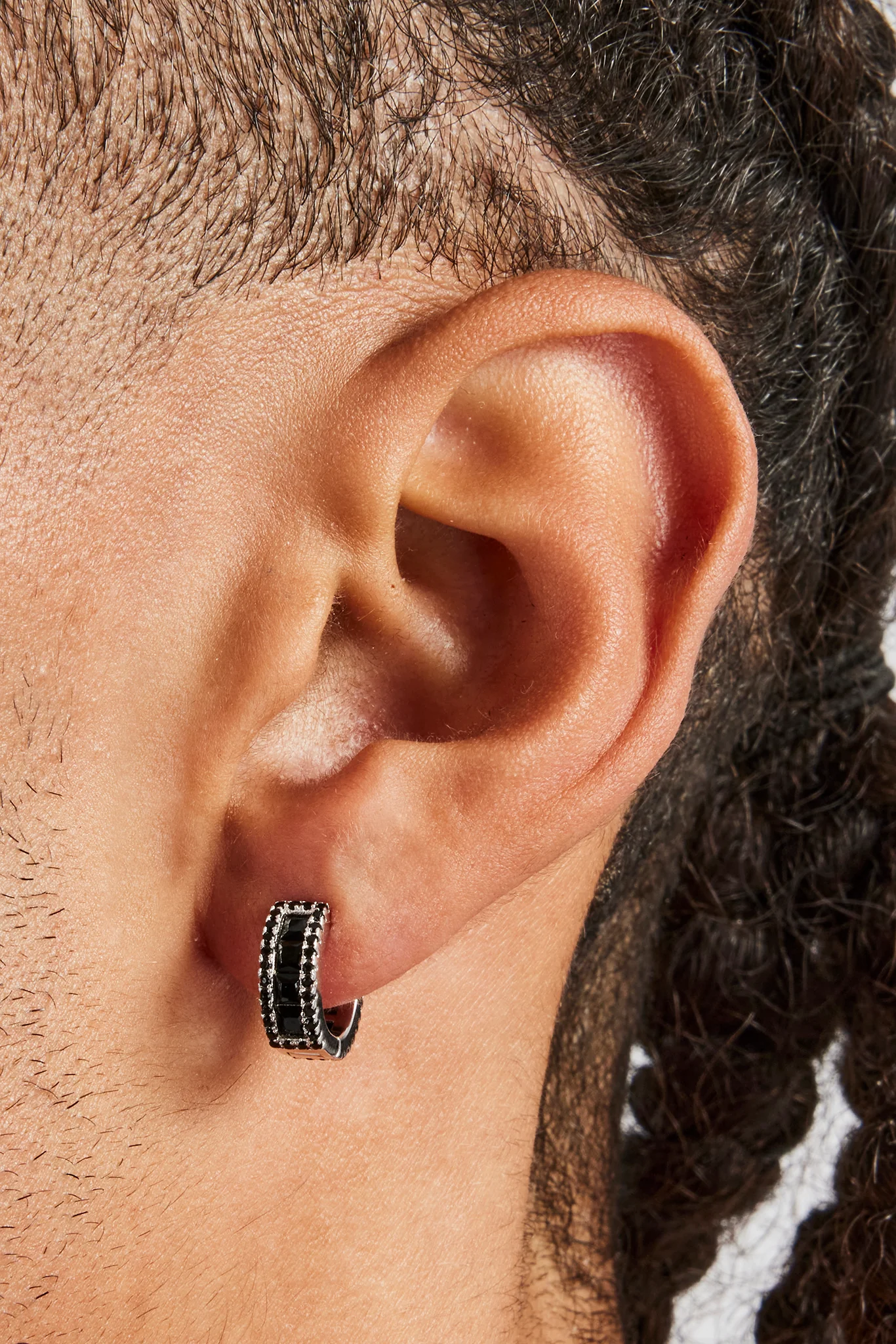 925 Black Cz Baguette Hoop Earrings - 10mm - Image 2