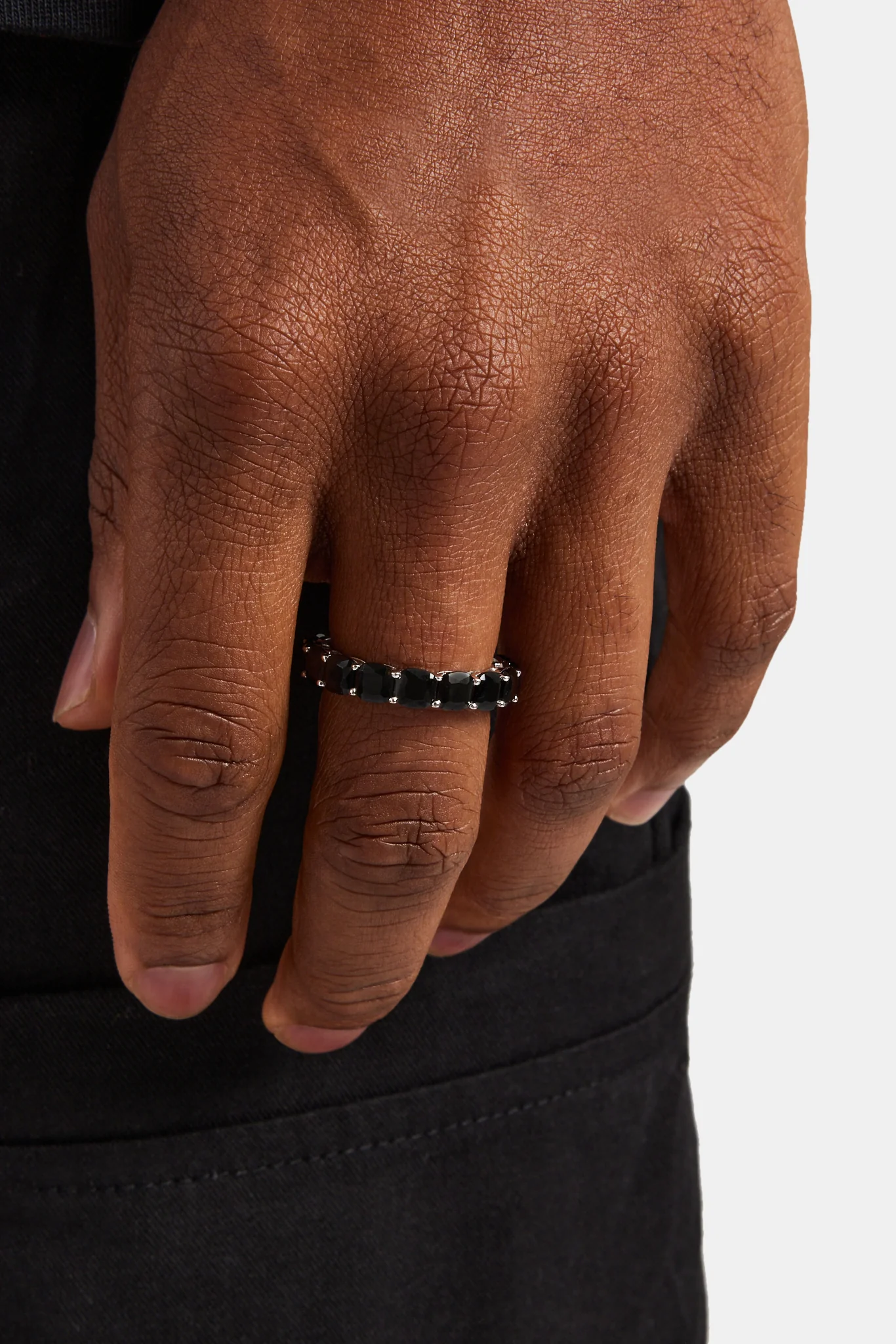 925 Black Large CZ Single Row Tennis Ring - White - Image 2