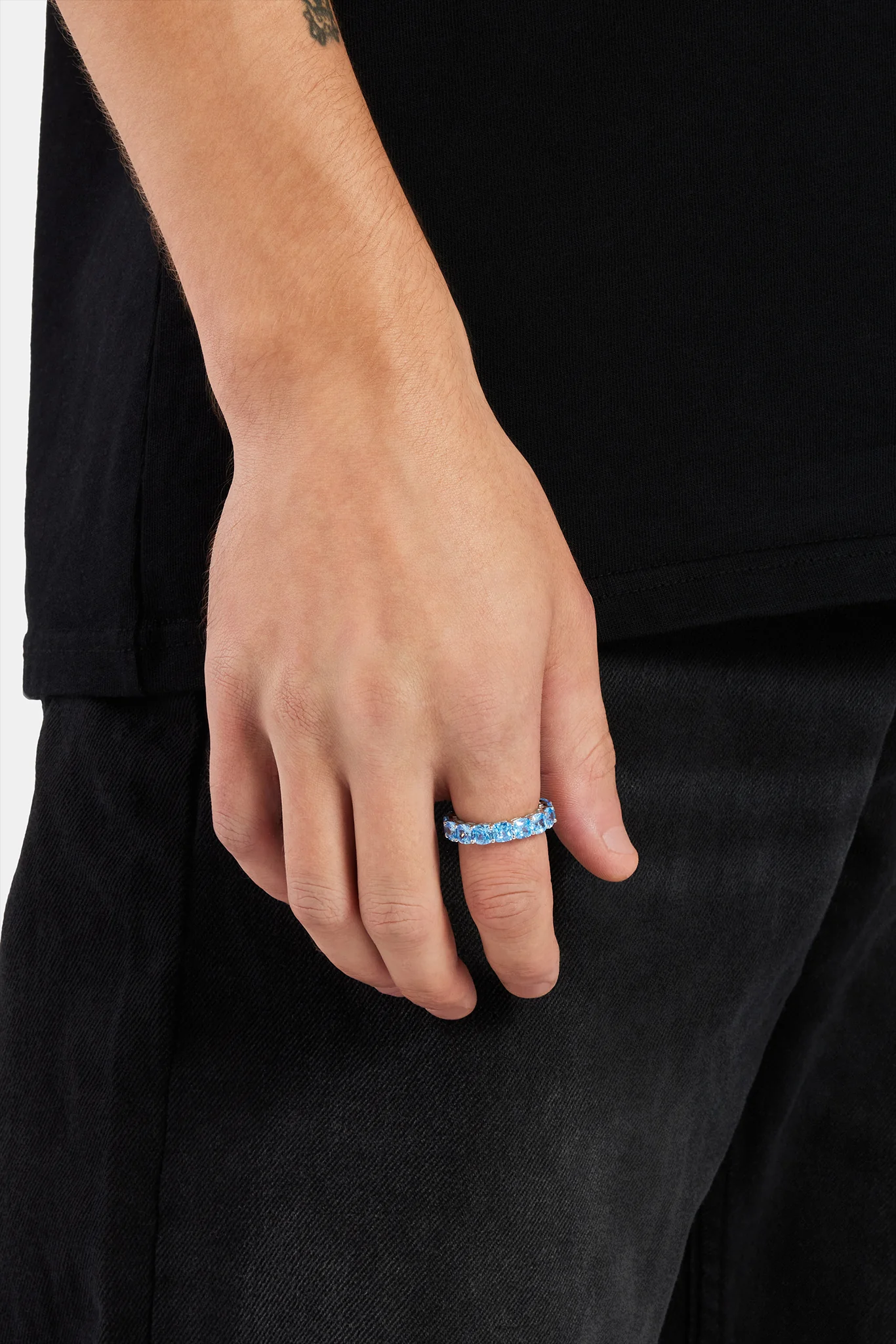 925 Blue Large CZ Single Row Tennis Ring - Image 2